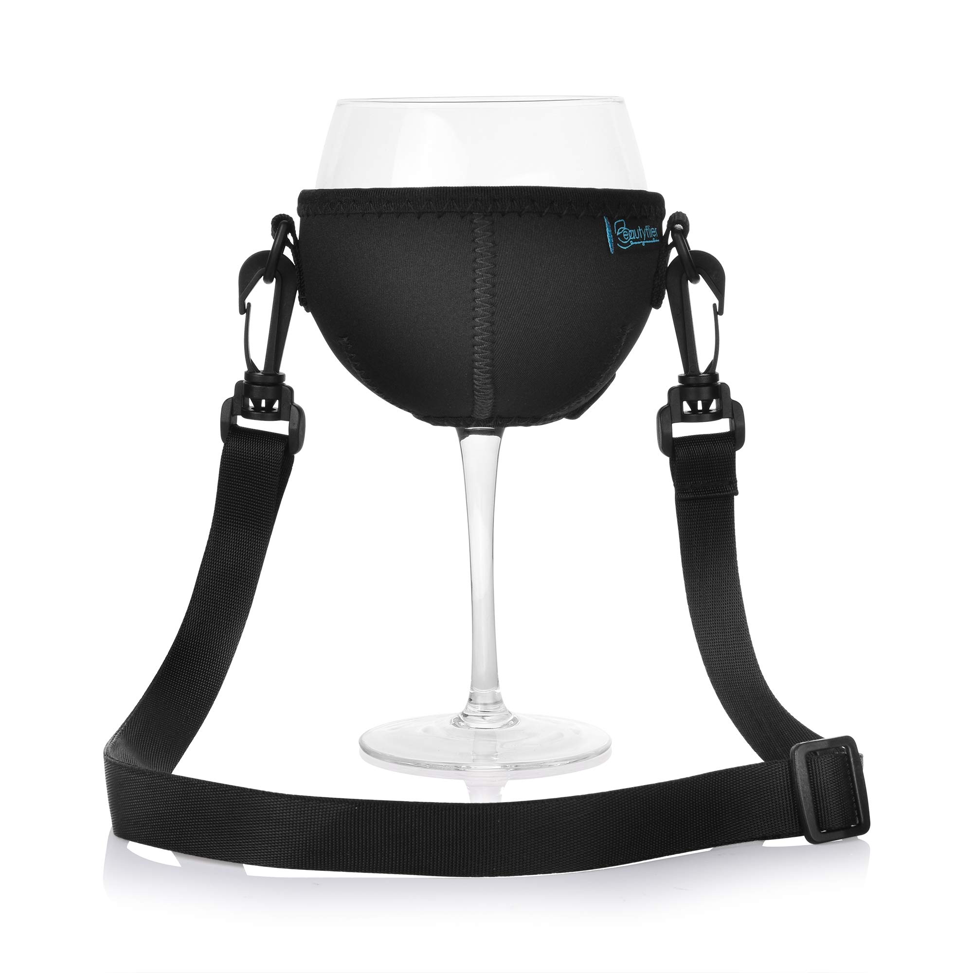 Beautyflier Adjustable Wine Glass Lanyard - Set of 6 Premium Bordeaux Stemware with Neck Strap & Insulator Holder for Wine Tasting, Festivals, Parties and Outdoor Events - Perfect for Wine Walks, Concerts and Picnics