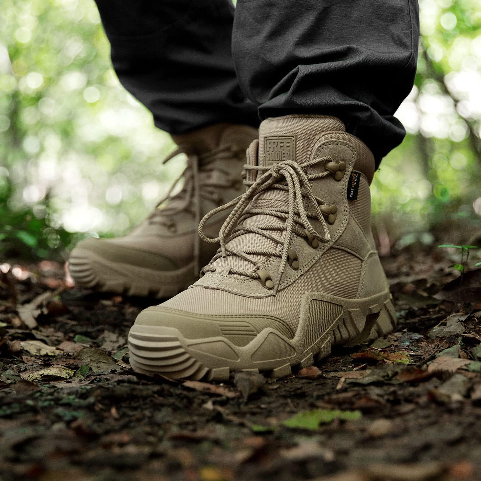 FREE SOLDIER Men's Waterproof Hiking Boots - Tactical Military Work Boots Lightweight Outdoor Shoes for Camping, Hunting & Trail Running