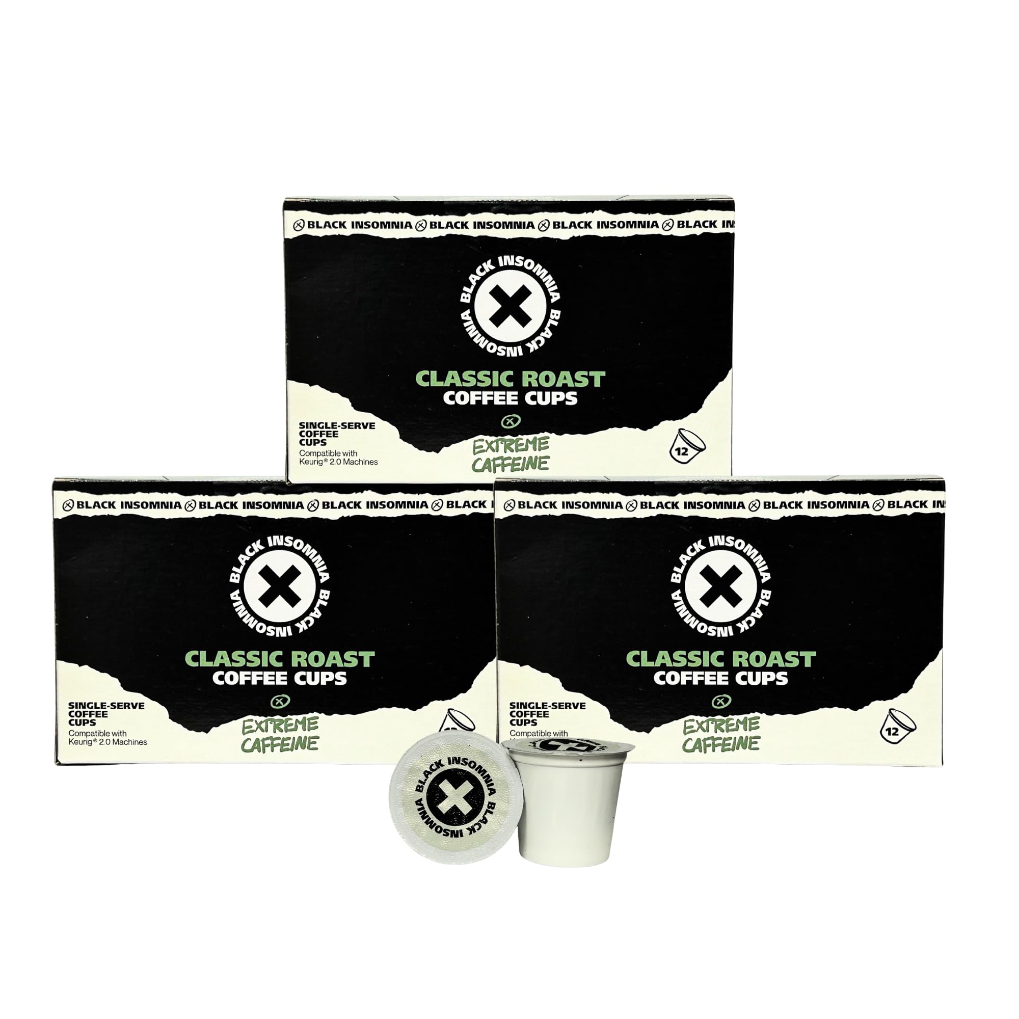 Black Insomnia Coffee Single Serve Pods for Keurig Brewers - World's Strongest Coffee (36 Count) - Perfect for Home, Office & Travel Use