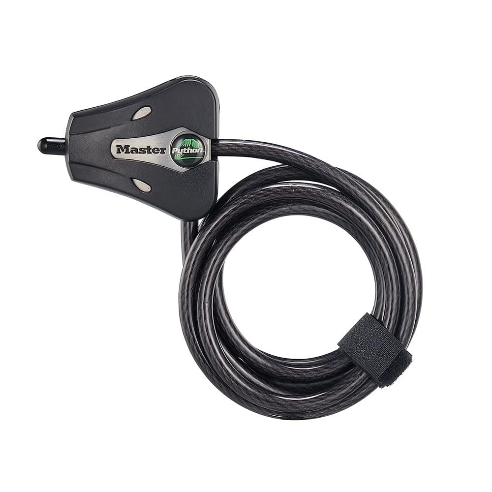 Master Lock Black Python Adjustable 6-Foot Bike Lock with Key - Weather-Resistant Vinyl Coated Metal Cable for Bicycles, Outdoor Equipment & Trail Cameras | Secure Your Bike, Sports Gear & Outdoor Valuables