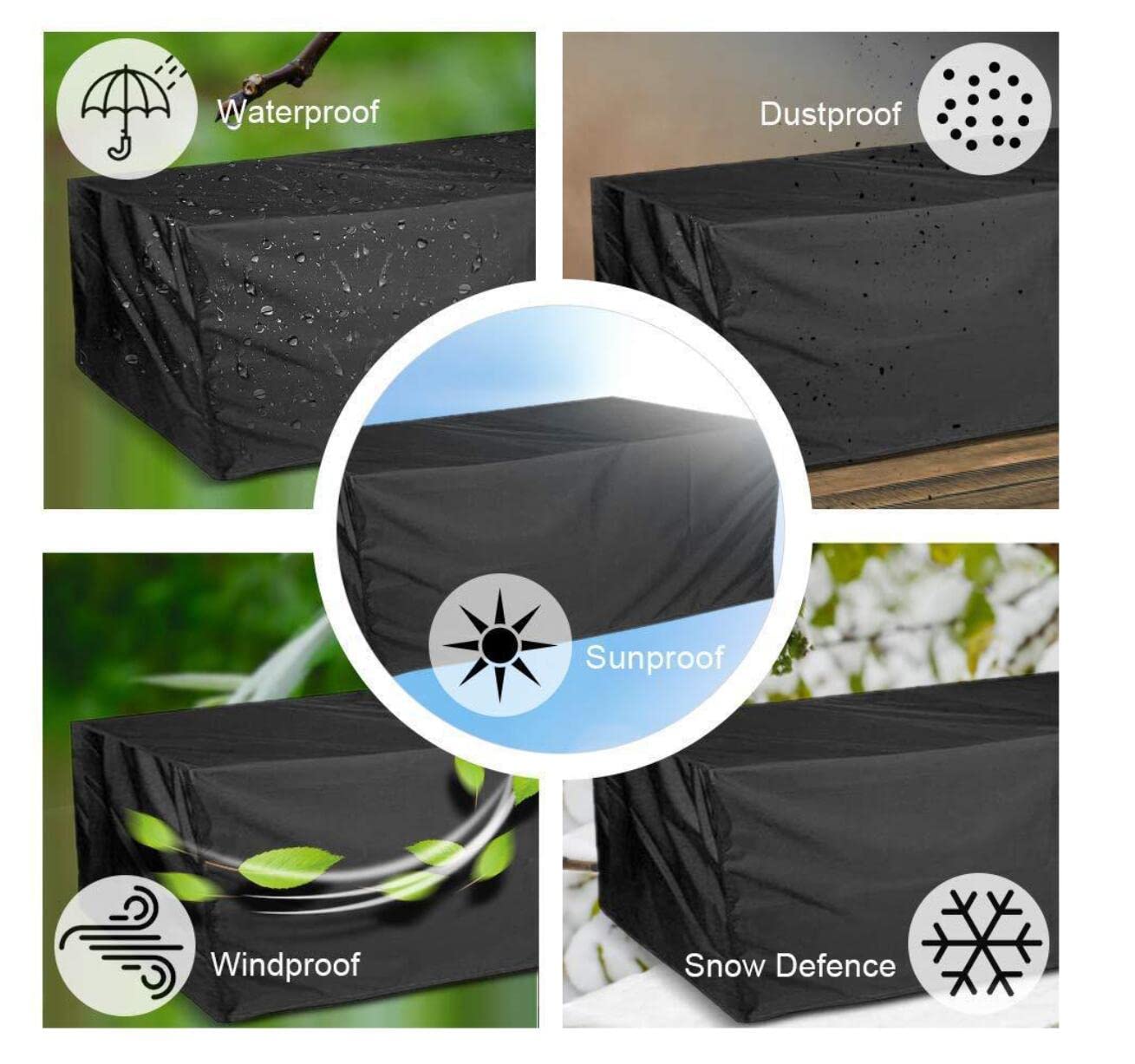 AMSAMOTION Waterproof Heavy Duty Outdoor Coffee Table Cover - 44x26x13 Inch Black Rectangular Patio Furniture Protector for Garden, Lawn, Deck & Backyard Use