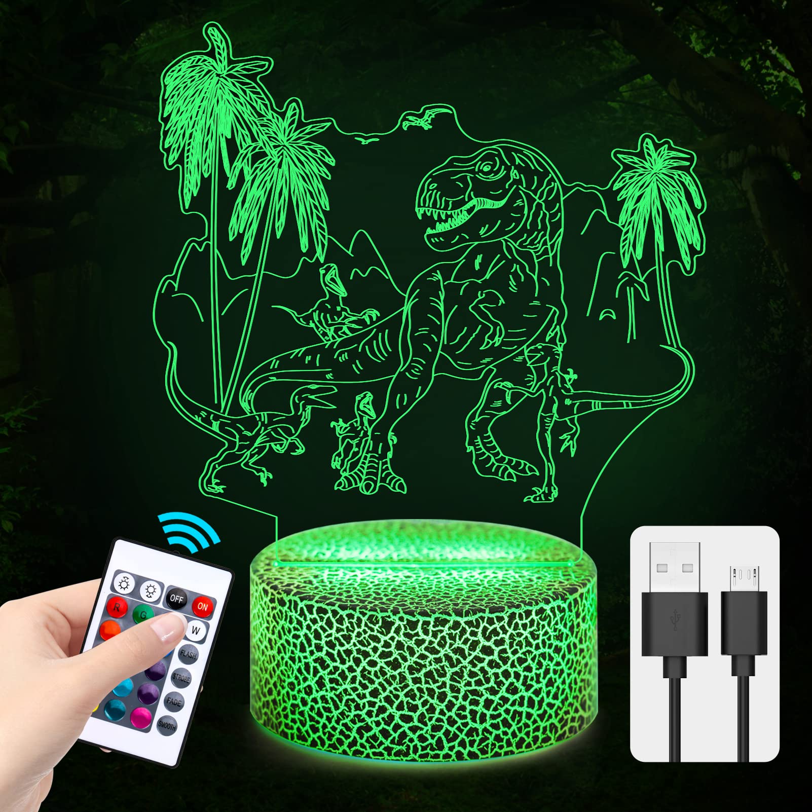 3D Dinosaur Night Light for Kids - 16 Color Changing LED Dinosaur Lamp with Remote Control & Smart Touch, Dinosaur Room Decor for Boys & Girls, Perfect Nightlight for Kids Bedroom, Nursery, Playroom & Birthday Gifts