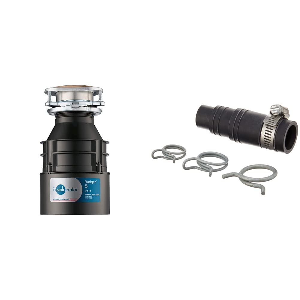 InSinkErator Badger 5 1/2 HP Continuous Feed Garbage Disposal - Food Waste Disposer with Standard Series, Black (Set of 1) + InSinkErator DWC-00 Plumbing Kit - Perfect for Kitchen Sink Waste Management & Easy Installation