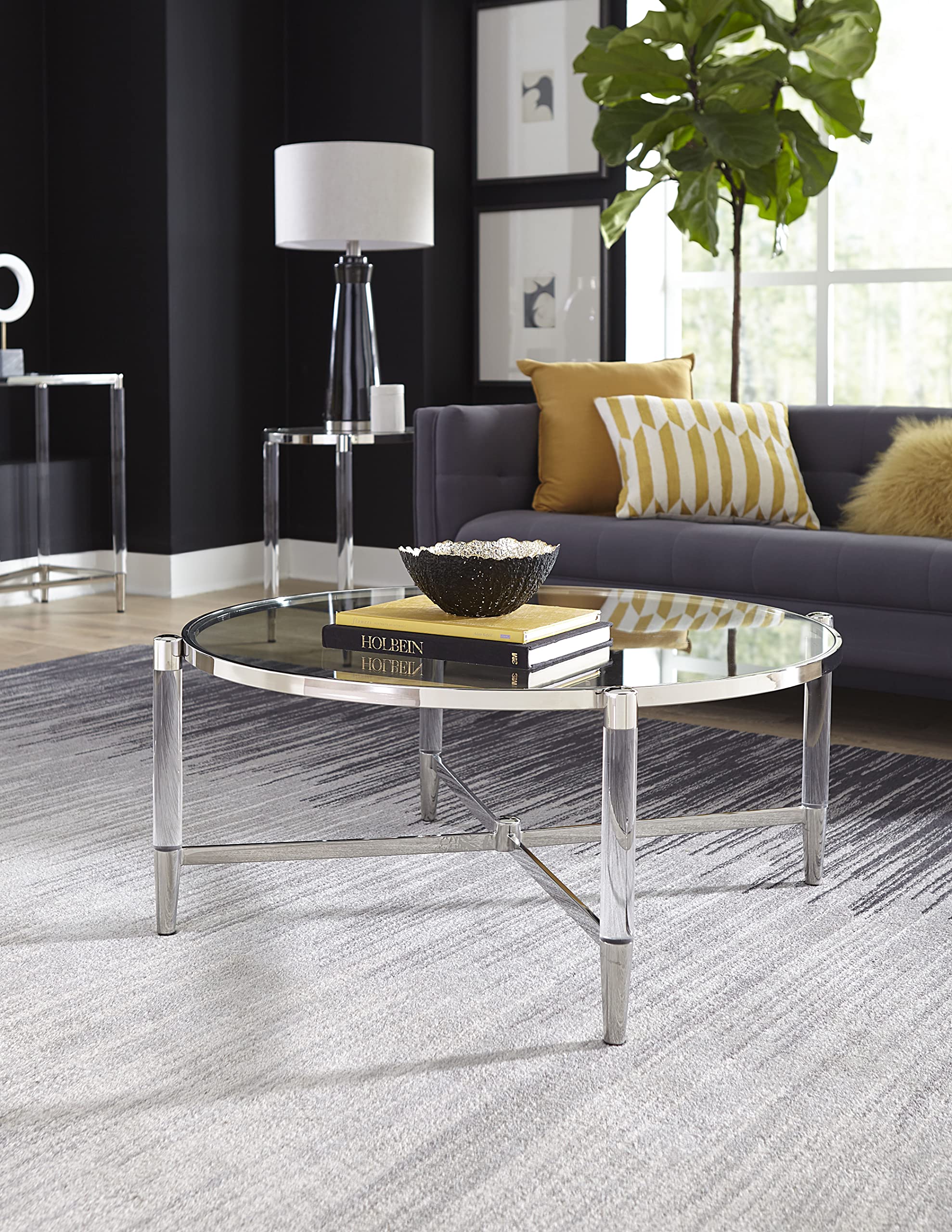 Modern Round Coffee Table with White Marble Top - Marilyn Design for Living Room, Office & Lounge Areas - Stylish Center Table for Home Decor