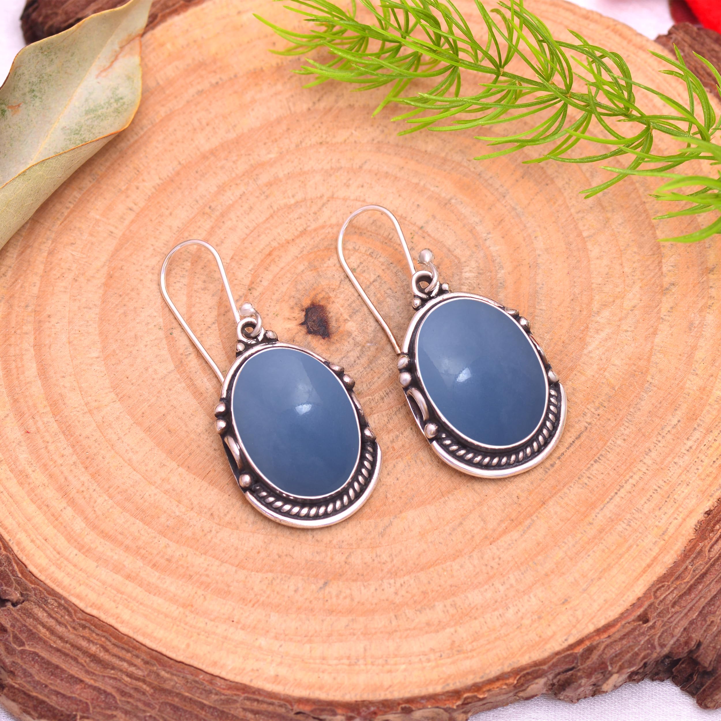 Veracity Jewelry Angelite Earrings for Women - 925 Sterling Silver Dangle Earrings with Blue Angelite Gemstone - Handmade Healing Crystal Jewelry for Inner Peace & Spiritual Balance | Perfect for Meditation, Yoga, Gift Giving & Everyday Elegance