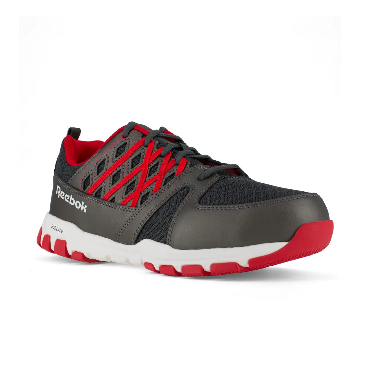 Sublite Steel Toe Athletic Work Shoes for Men - Lightweight Safety Shoes with Breathable Mesh, Black/Red - Perfect for Construction, Warehouse & Industrial Work