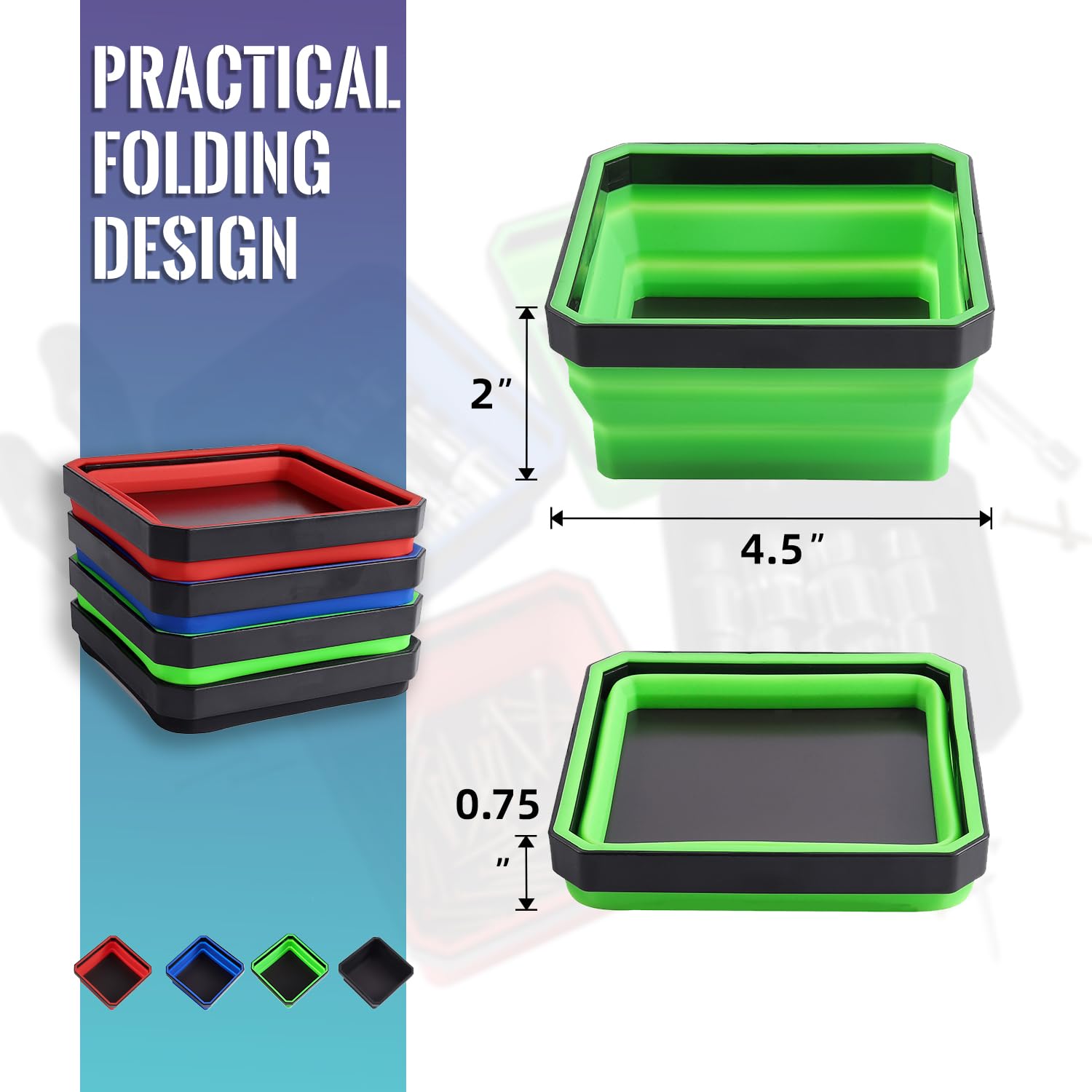 Magnetic Parts Tray Set - 4pc Collapsible Tool Organizer for Screws & Bolts - Workshop & DIY Use