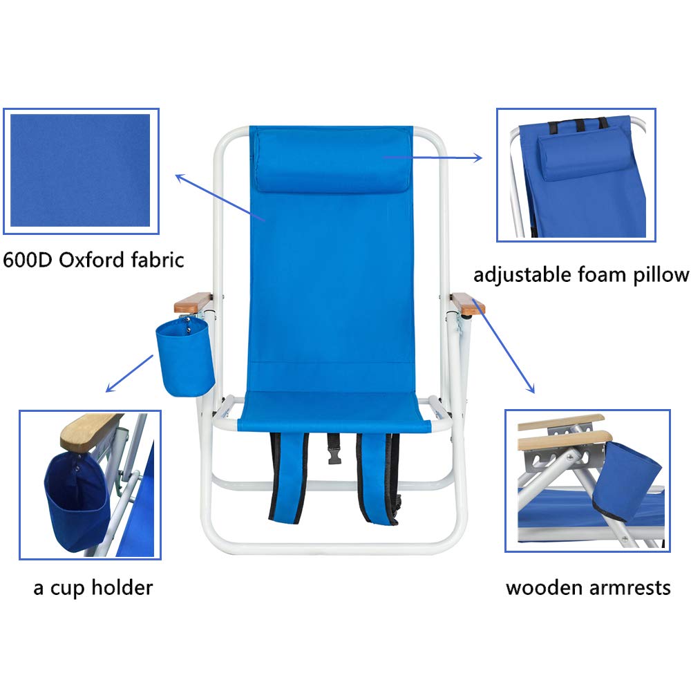 Lightweight Folding Camping Chair with Cup Holder - Portable Beach Chair for Outdoor Travel, Picnic, Festival, BBQ & Poolside Relaxation - Durable Backpack Lounge Chair in Blue - Perfect for Camping, Beach Days, Backyard Parties & Tailgating