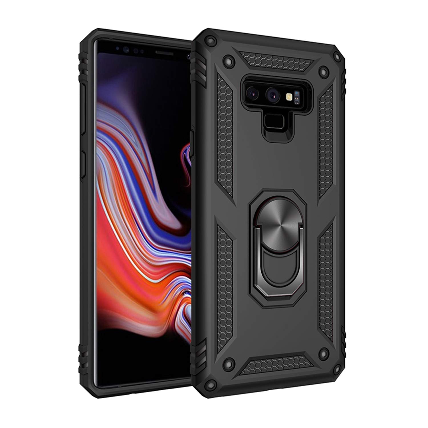 Shockproof Heavy Duty Military Grade Samsung Galaxy Note 9 Case with 360° Rotating Ring Kickstand - Protective Cover for Note 9 (Black) | Perfect for Outdoor Activities, Travel & Daily Protection