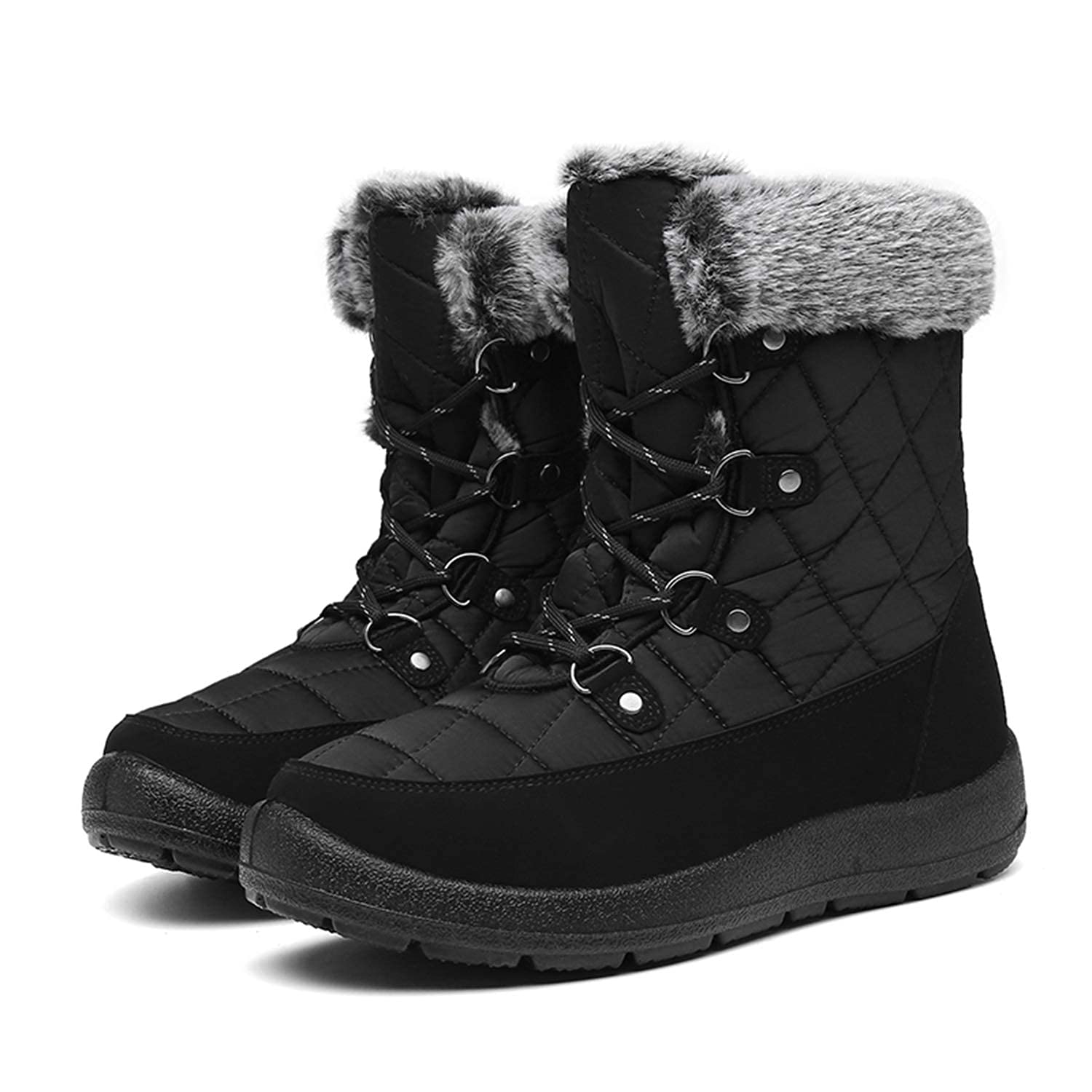 Women's Winter Snow Boots - Soft Comfortable Faux Fur Mid Calf Insulated Boots with Lace-Up Design for Outdoor Activities, Hiking & Cold Weather Fashion