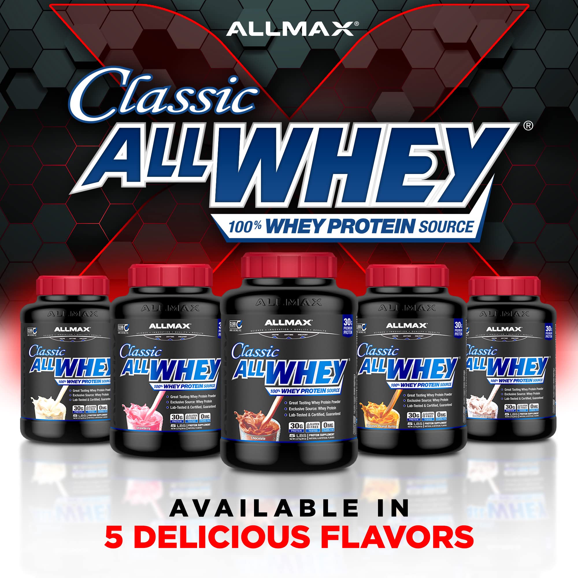 ALLMAX Nutrition AllWhey Classic Whey Protein Powder - Gluten Free, 24g Protein per Scoop, Cookies & Cream Flavor, 5 lbs (49 Servings) for Muscle Recovery & Post-Workout Nutrition