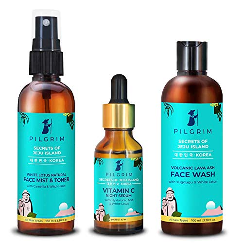 **Pilgrim Mild Face Wash Cleanser for Deep Pore Cleansing – Oil Control, Pollution Defense for Dry, Oily & Acne-Prone Skin | Korean Beauty Secrets (Face Wash, Toner, Night Serum) | Perfect for Daily Skincare & Travel Essentials**