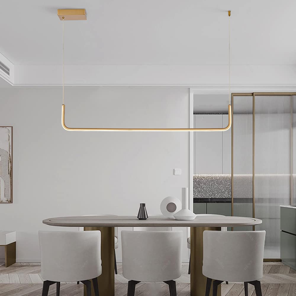Modern LED Linear Pendant Light Fixtures - Dimmable Island Lighting for Kitchen, Dining Room, Living Room, Bar & Office - Brass Finish | Perfect for Contemporary Home & Commercial Spaces