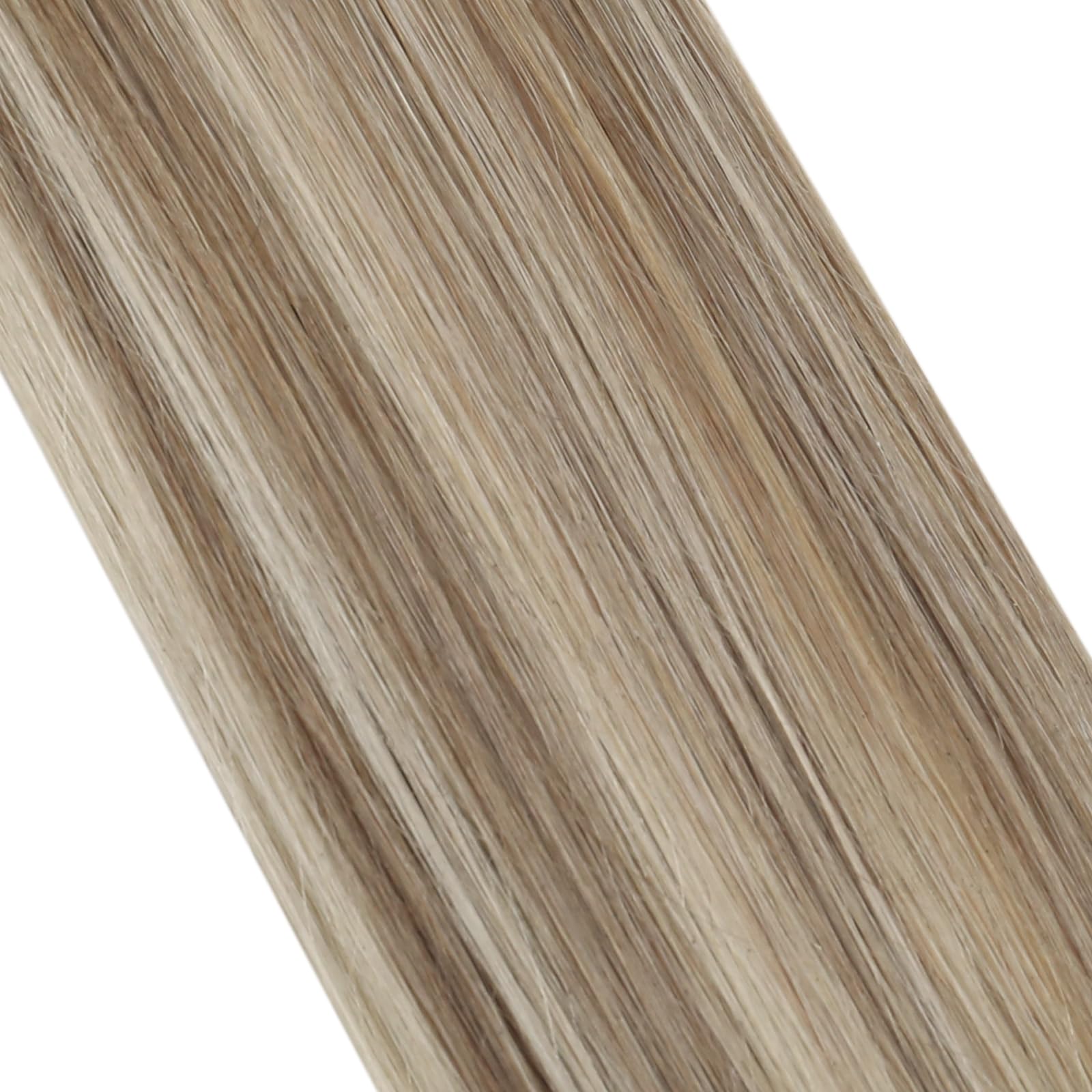 Premium Moresoo Tape-in Hair Extensions 12 Inch 40Pcs (60g) - 100% Human Hair in #9A Light Brown with Platinum Blonde Highlights | Short Hair Extensions for Volume & Length | Perfect for Parties, Weddings & Daily Styling