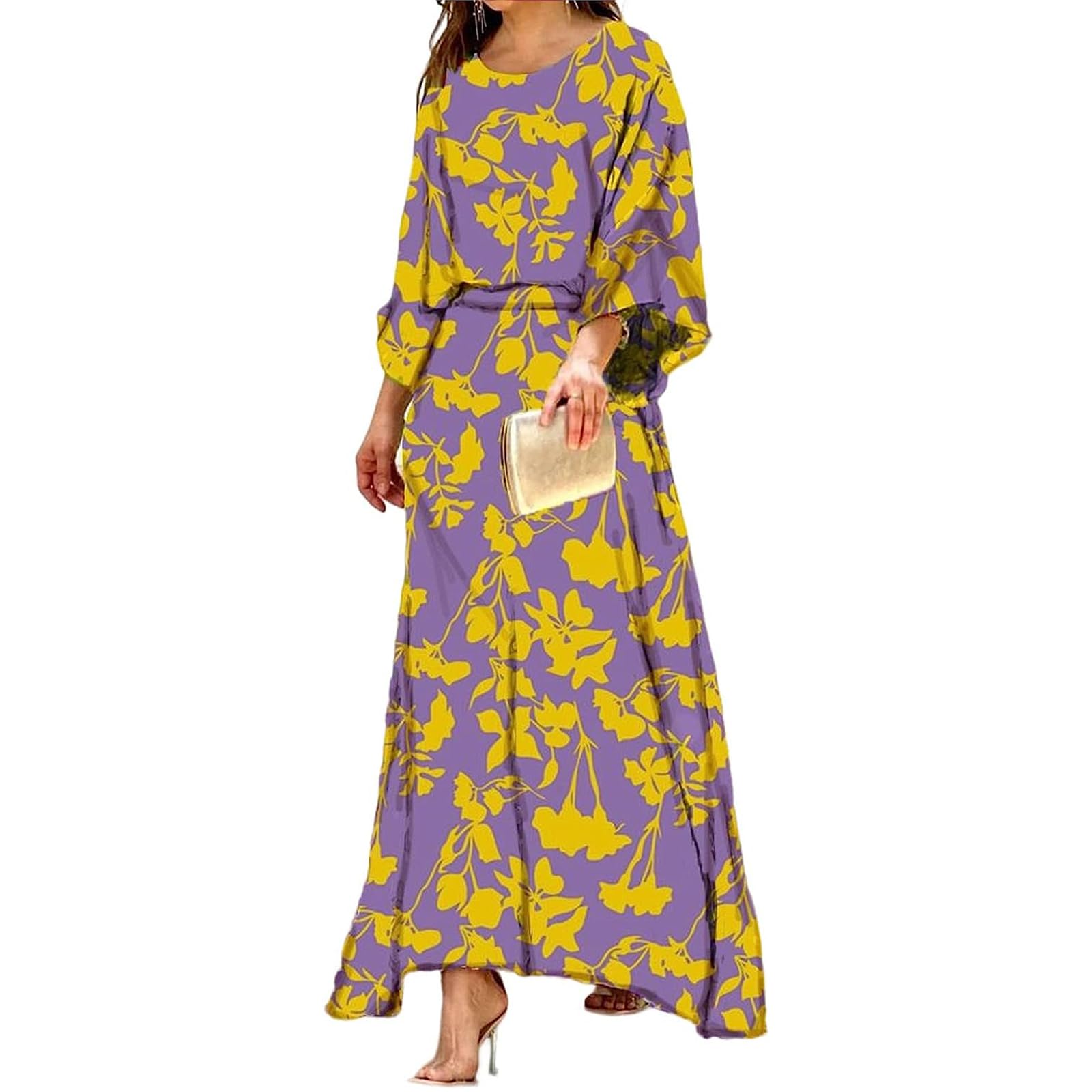 Women's Flowy Chiffon Two Piece Set - Printed Long Sleeve High Waist Top & Maxi Skirt Outfit for Casual Wear, Beach, Vacation & Summer Dresses