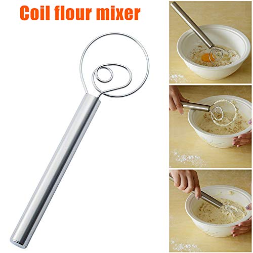 Arinda 12 Inch Stainless Steel Danish Dough Whisk - Heavy Duty Dutch Bread Mixer for Baking, Cooking & Pastry Making - Perfect for Bread, Pizza Dough, Cookies & Cake Batter