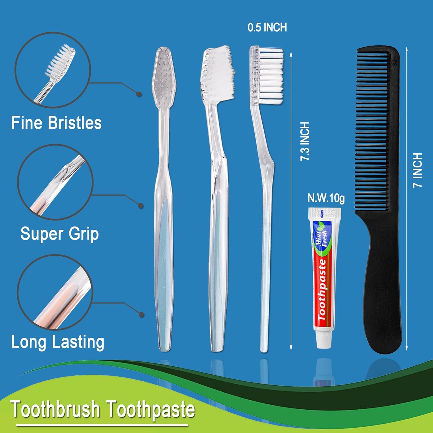 500 Pack Disposable Toothbrushes with Travel Toothpaste & Comb - Individually Wrapped Oral Care Kit (10g Toothpaste, 7