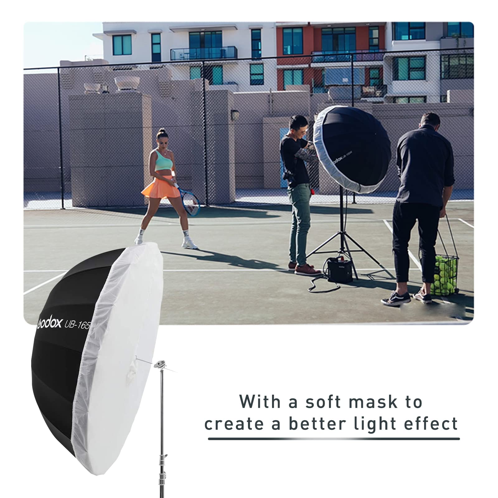 Godox 65'' Parabolic Softbox Umbrella UB-165W - 165cm Photography Reflector with Diffuser & Carry Bag (White Interior) for Studio Portrait, Product & Outdoor Lighting