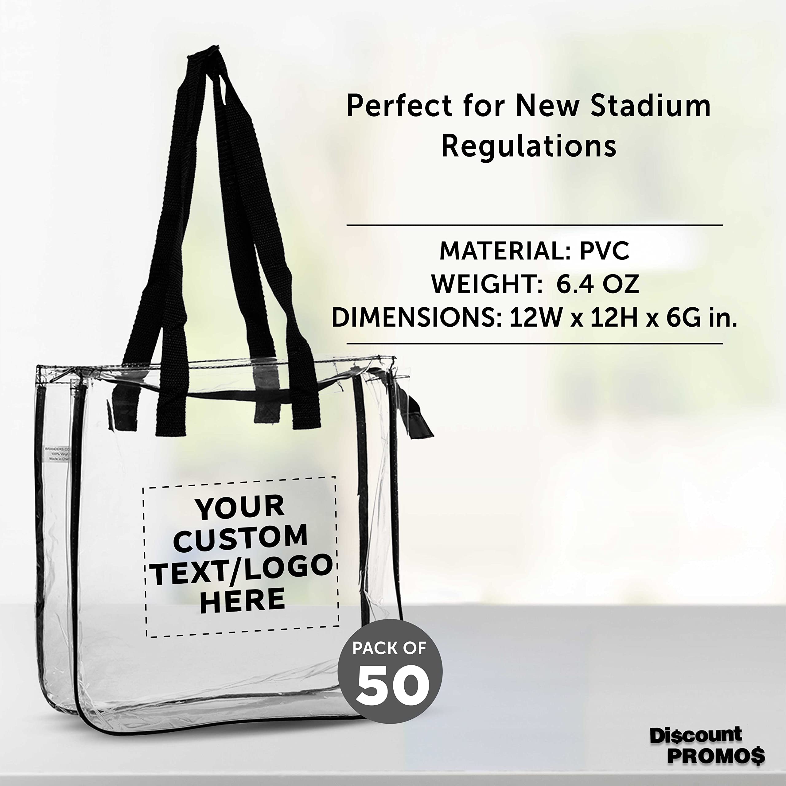 Custom Clear Tote Bags Bulk Pack of 50 - Personalized Reusable Shopping Bags for Groceries, Beach, Picnic & Wedding Favors - Eco-Friendly Clear Plastic Tote Bags for Retail Stores, Events & Promotional Giveaways