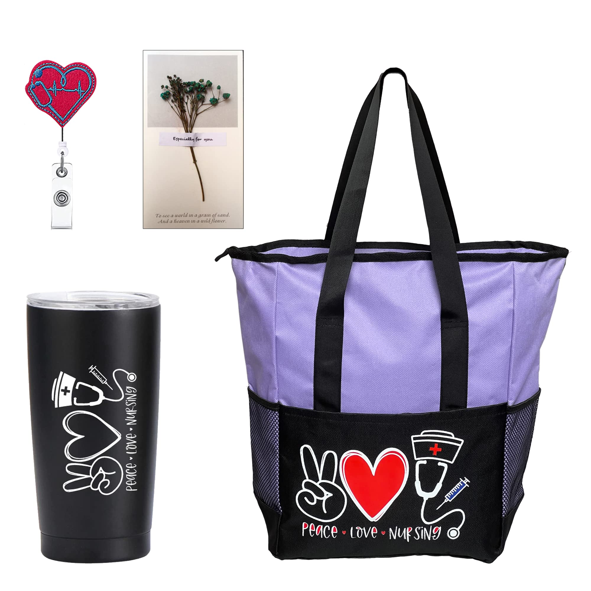 Nurse Tote Bag with Tumbler & Badge Reel - Perfect RN Gift for Work & Graduation