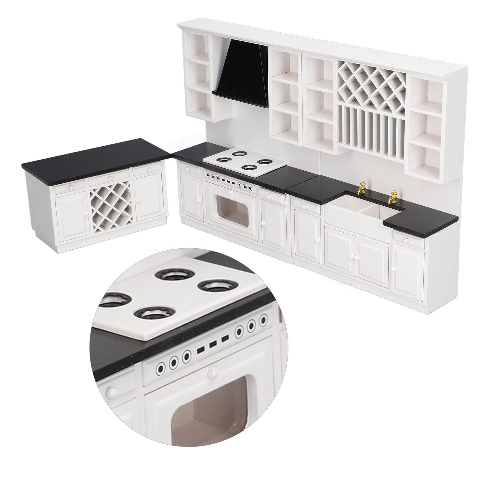 1:12 Scale Miniature Dollhouse Kitchen Set - Wooden White Cabinet & Dining Room Furniture for DIY Dollhouse Decor | Perfect for Collectors, Model Homes & Miniature Displays