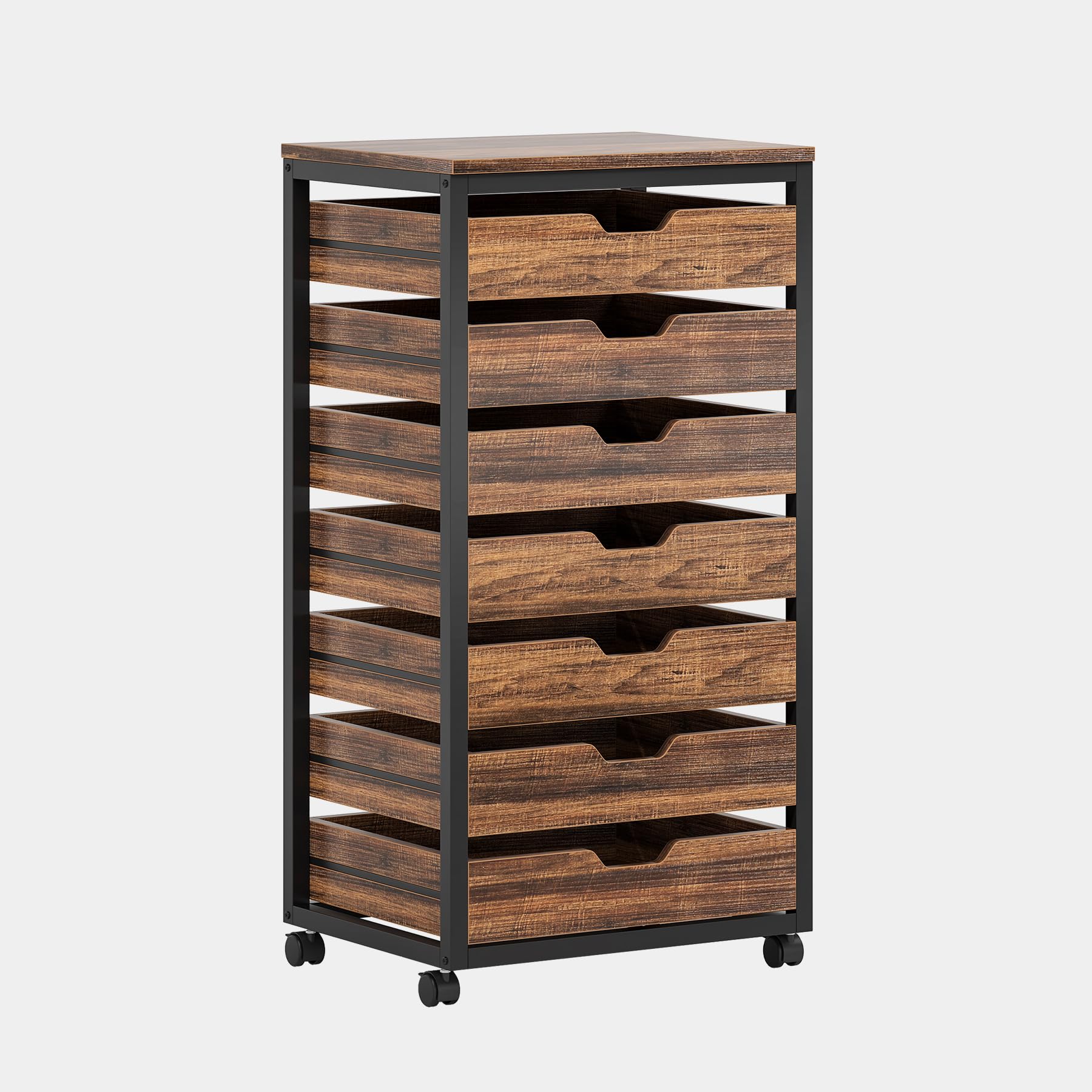 Tribesigns 7-Drawer Wooden File Cabinet with Wheels - Mobile Storage Drawer Unit for Office & Home, Industrial Rolling Printer Stand, Rustic Brown - Perfect for Home Office Organization & Document Storage