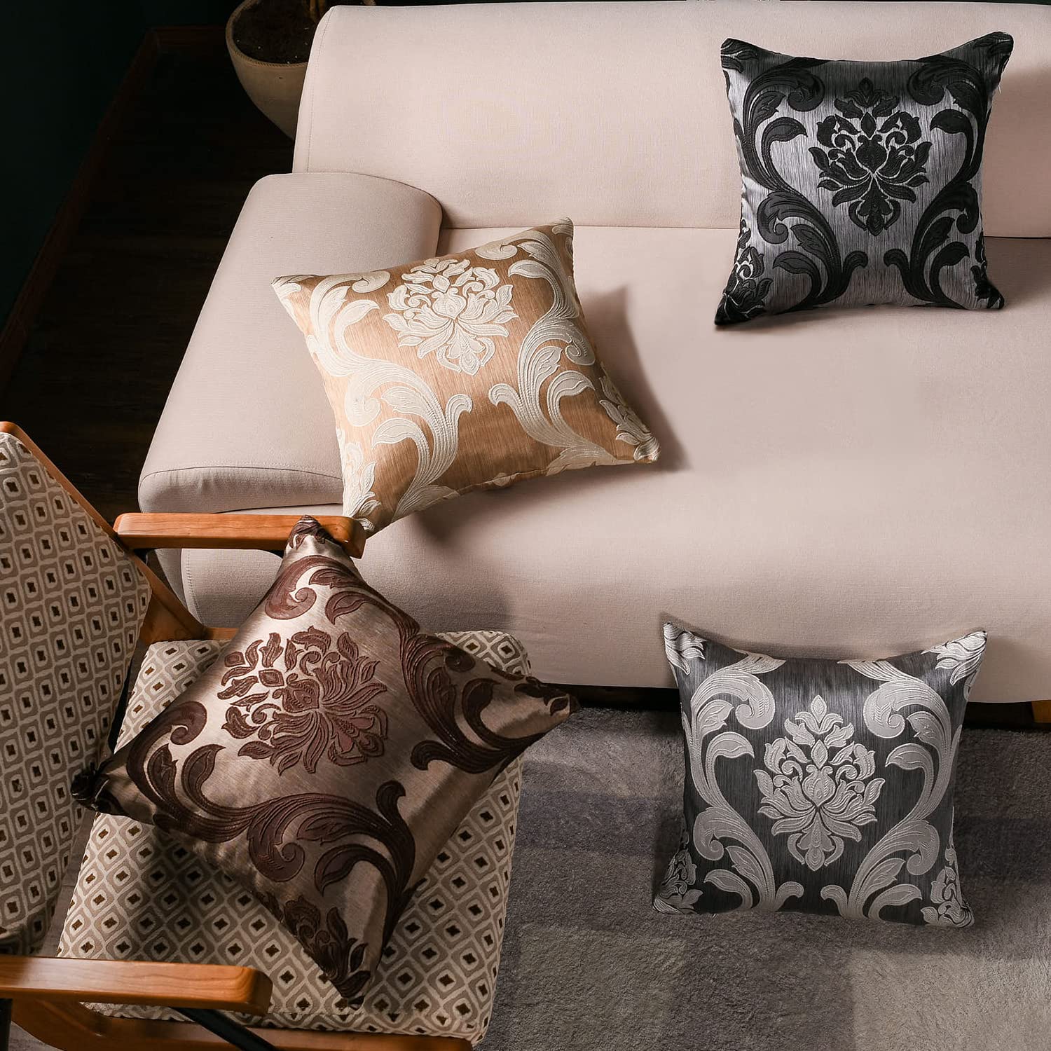 NAPEARL Jacquard Throw Pillow Covers Set of 2 - 20x20 Inch Decorative Cushion Covers for Sofa, Couch, Bed - Beige Luxury Pillowcases for Living Room, Bedroom - Perfect for Home Decor & Cozy Comfort