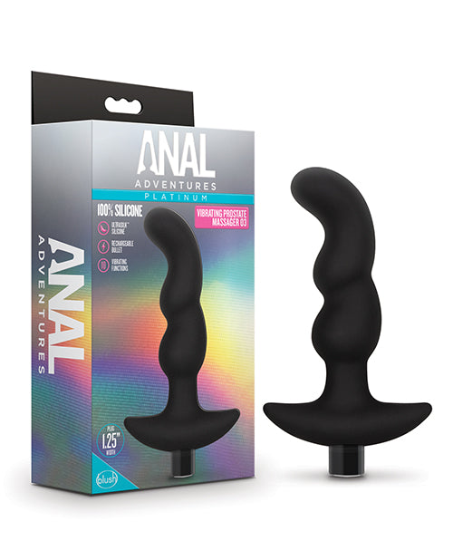 Anal Adventures Platinum Silicone Rechargeable Vibrating Prostate Massager for Men - Powerful G-Spot Stimulator, Black - Perfect for Solo Play & Couples Intimacy