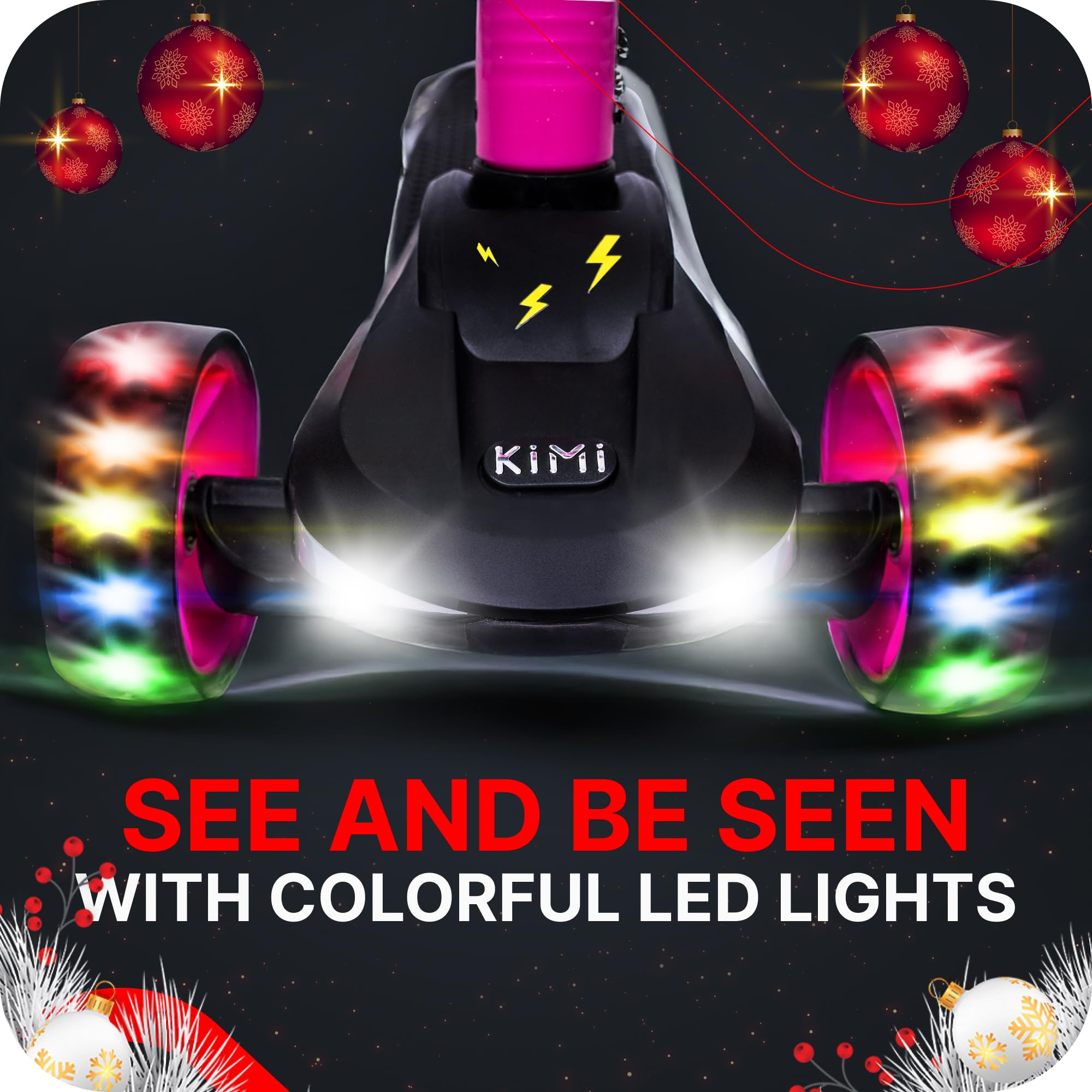 Kimi 3 Wheel Electric Scooter for Kids Ages 2-9 - Safe LED Light Up Wheels & Front Light, Foldable E-Scooter with 10 Mile Range - Perfect for Boys & Girls Outdoor Play, Commuting to School, and Neighborhood Rides