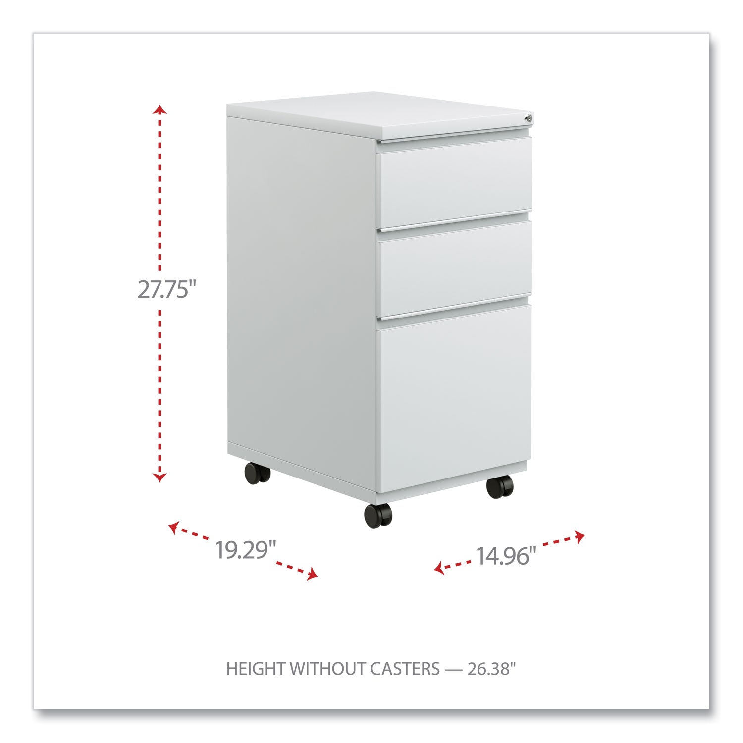 Alera® 3-Drawer File Pedestal with Full-Length Pull - Left/Right Opening, Legal/Letter Size, Light Gray (14.96