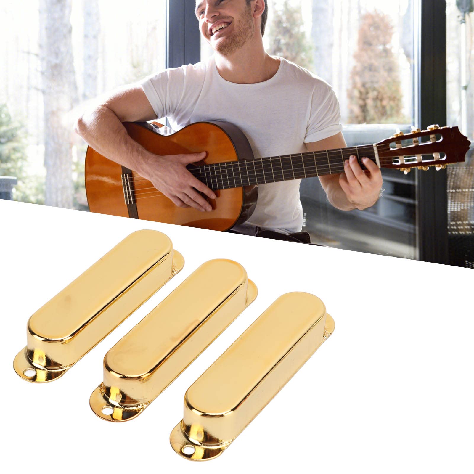 3Pcs Electric Guitar Single Coil Pickup Covers - Gold Copper Guitar Accessories Set for Fender Stratocaster & Telecaster - Perfect for DIY Guitar Upgrades & Professional Repairs