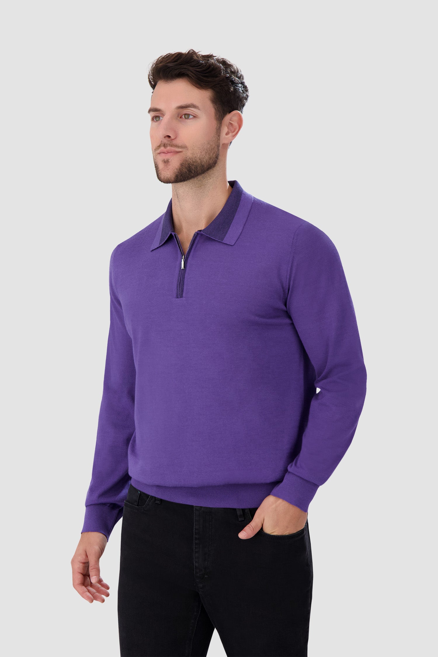 Zilli Purple Zipped Collar Sweater for Women - Trendy Knit Pullover with Front Zipper Detail | Perfect for Casual Outfits, Office Wear & Fall Layering