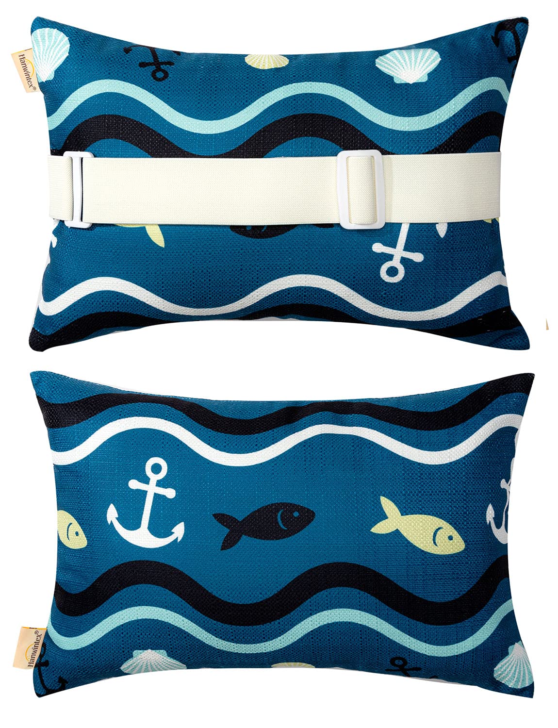 Waterproof Outdoor Neck Pillow for Recliner & Chaise Lounge - Adjustable Elastic Strap, Office Chair & Car Seat Support - Navy Blue (2 Pack) - Perfect for Travel, Camping & Home Relaxation
