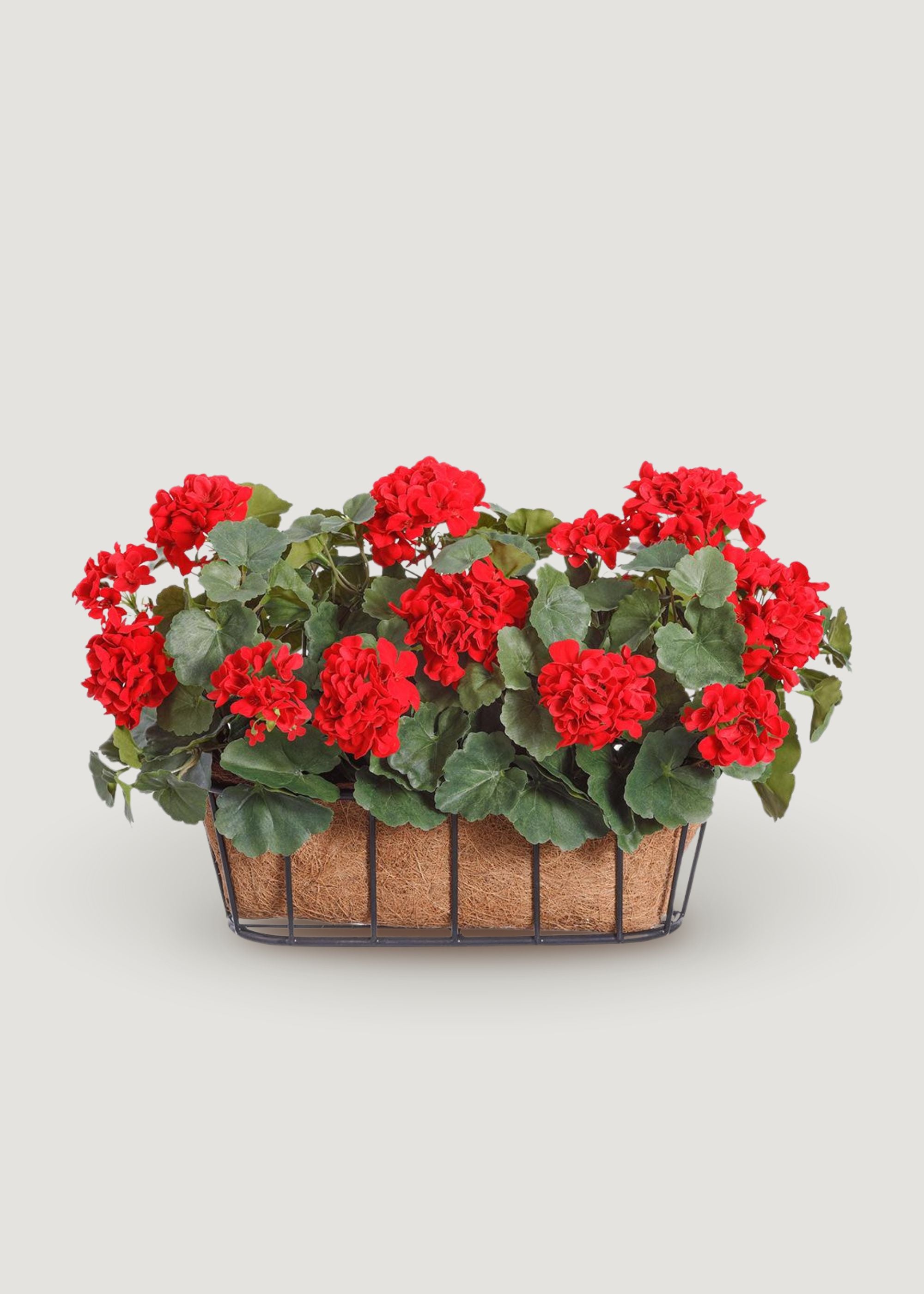 Artificial Geranium Hanging Basket - 14 Inch Fake Potted Flower Arrangement in Decorative Metal Planter for Porch, Patio & Home Decor