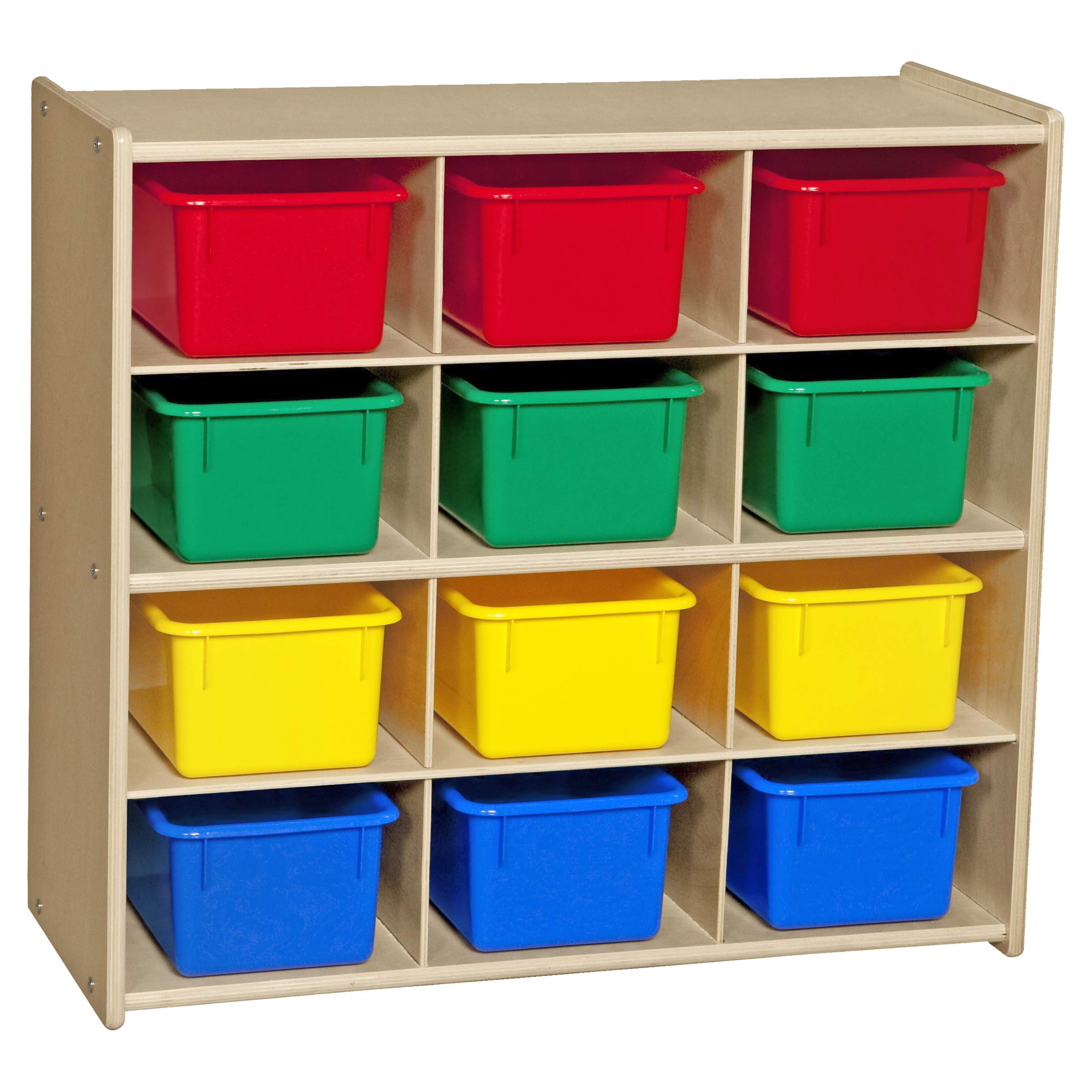 Contender 100% Birch Plywood 12-Cubby Storage Unit with Colorful Tubs | Hardwood Classroom Organizer | Toy Storage Shelf | Perfect for Classrooms, Playrooms & Home Organization