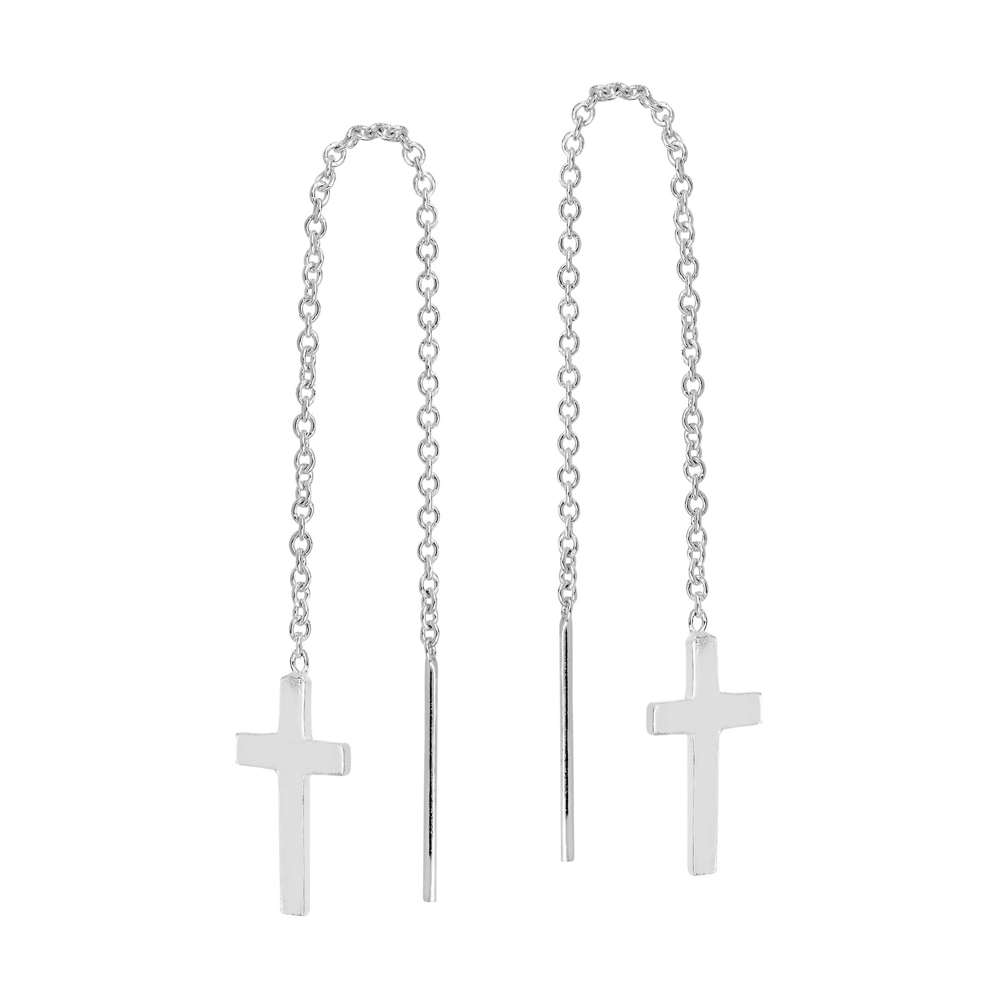 Faith Cross Slide-Through Dangle Earrings for Women | .925 Sterling Silver Religious Jewelry | Classic Christian Earrings | Perfect for Church, Weddings & Daily Wear