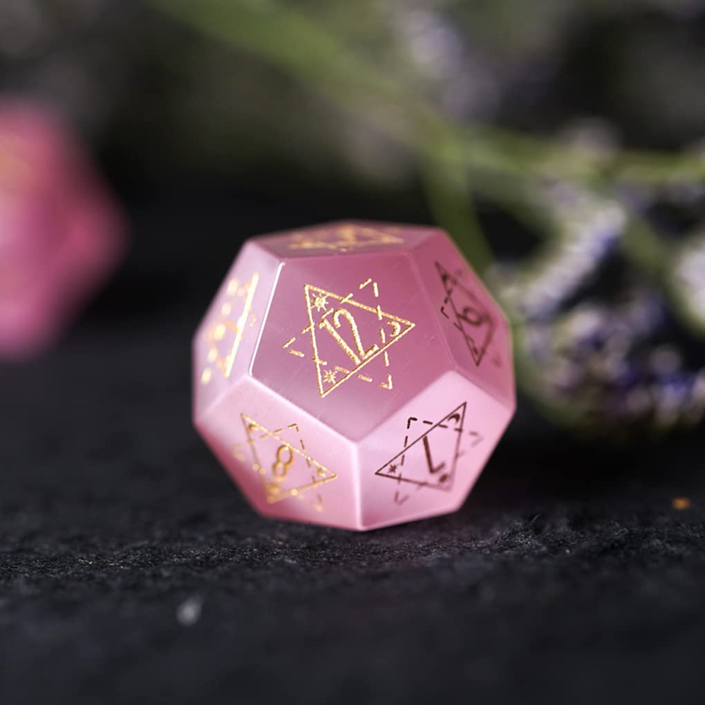 LANGWEI Natural Pink Opal DND Dice Set - 7-Piece Polyhedral RPG Dice for Dungeons & Dragons, Tabletop Games, TRPG | Perfect for Gifts, Game Nights & Fantasy Role-Playing Adventures