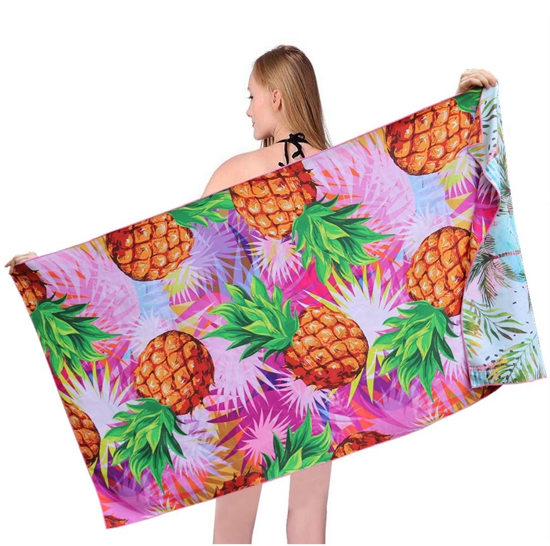 Microfiber Sand-Free Beach Towel - Quick Dry, Super Absorbent & Lightweight for Travel, Pool, Swimming, Camping, Yoga & Gym - Perfect for Outdoor Activities and Sports (Pineapple Design)