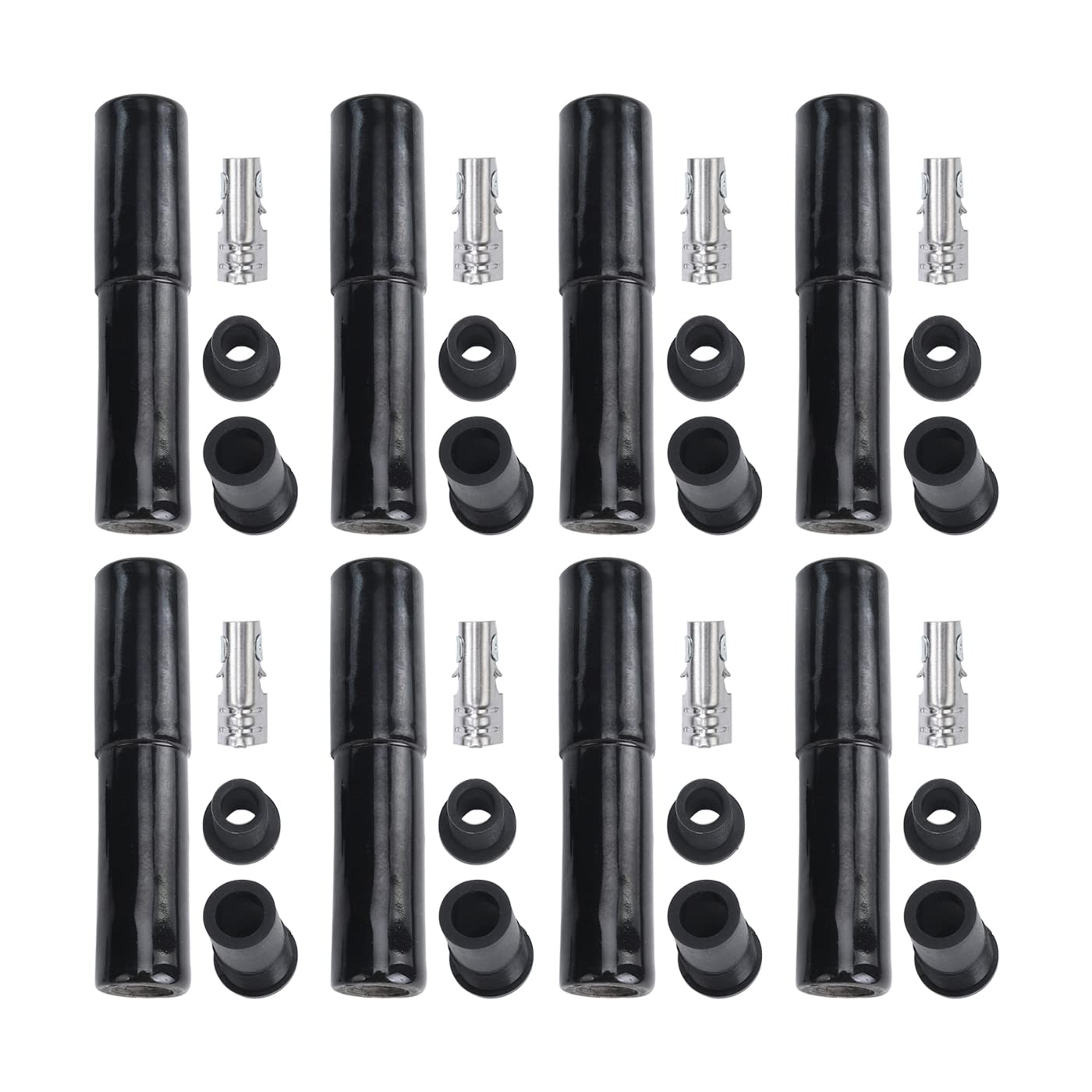 High-Performance Straight Black Ceramic Spark Plug Boot Kits - Compatible with 8mm Wires (8-Pack) - Perfect for Automotive Engine Tune-Ups & Ignition System Upgrades
