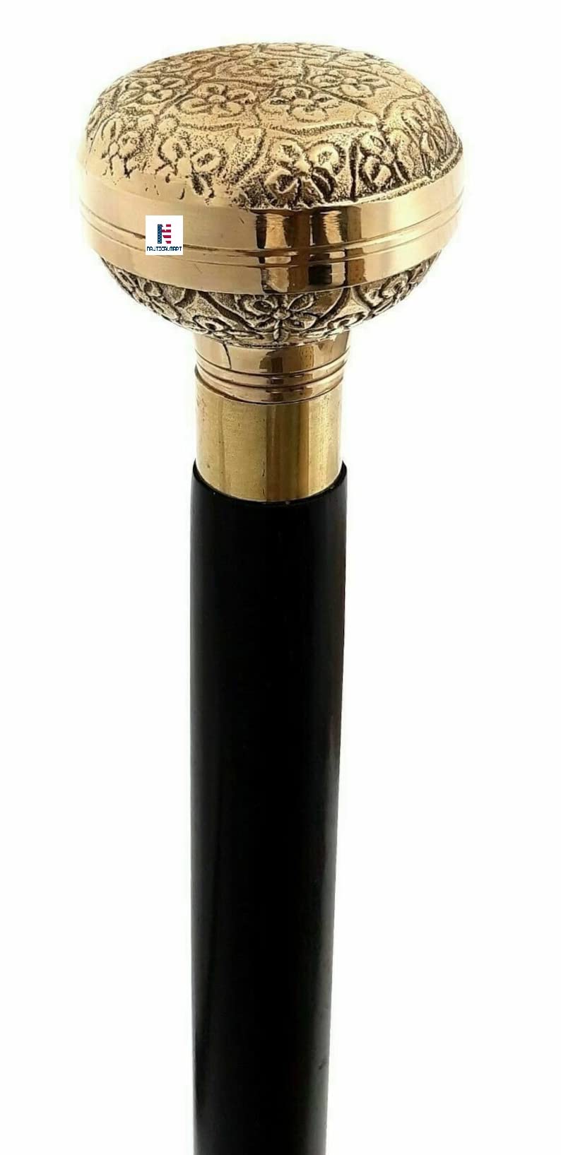 Handmade Victorian Style Wooden Walking Cane with Golden Brass Handle - Unique Fashionable Mobility Aid for Men & Women, Perfect for Hiking, Travel, and Gift Giving