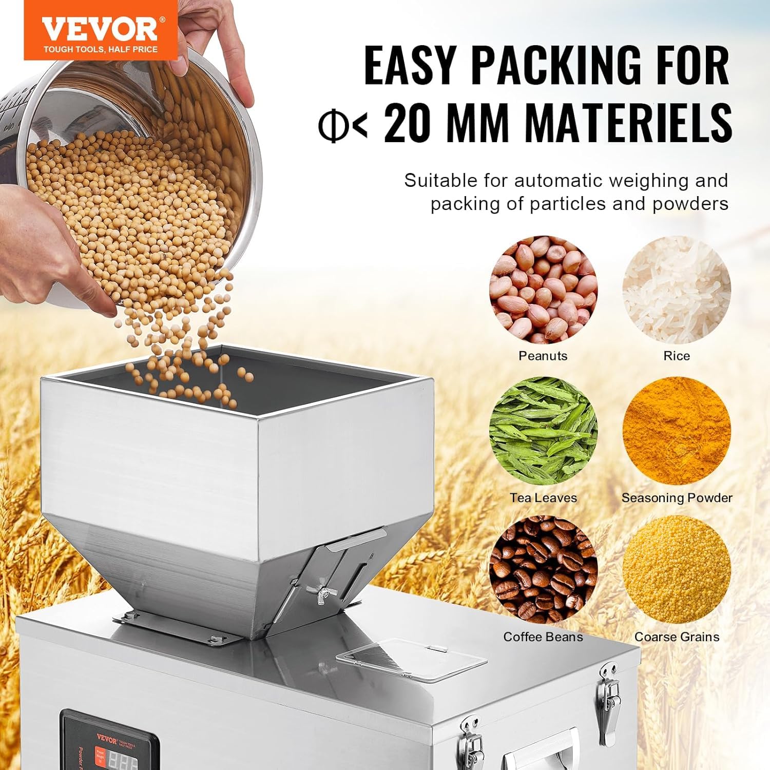 VEVOR Automatic Powder Filling Machine 0.022-1.1lbs/10-500g - Intelligent Particle Weighing Filler for Tea, Seeds, Grains, Flour, Beans & Glitter | Perfect for Home, Bakery, Coffee Shop & Commercial Use