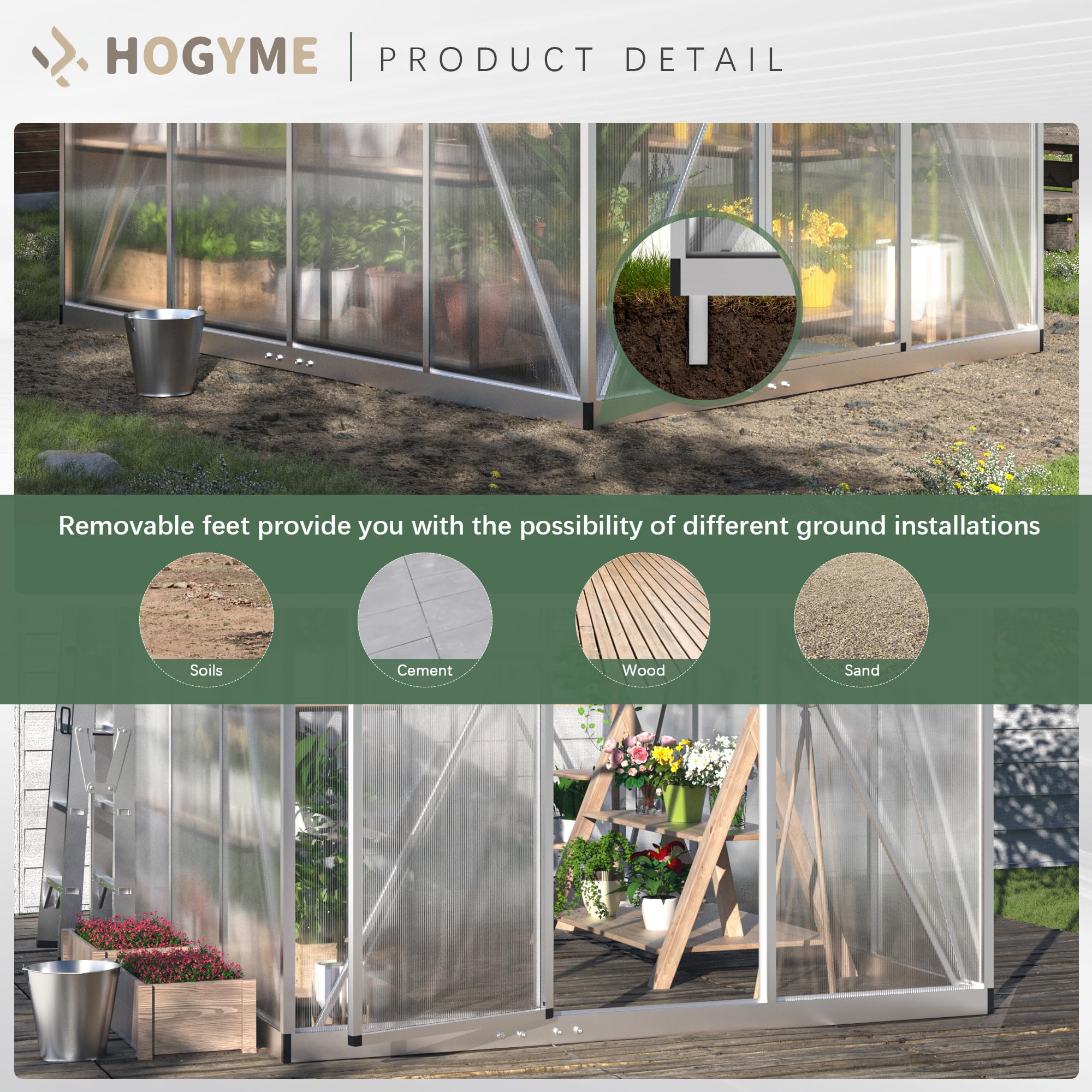 6x8 FT Polycarbonate Greenhouse for Outdoors - Quick Assembly Aluminum Walk-in Greenhouse with Roof Vent | Durable Garden Greenhouse for Backyard, Patio & Plant Nursery (Silver)