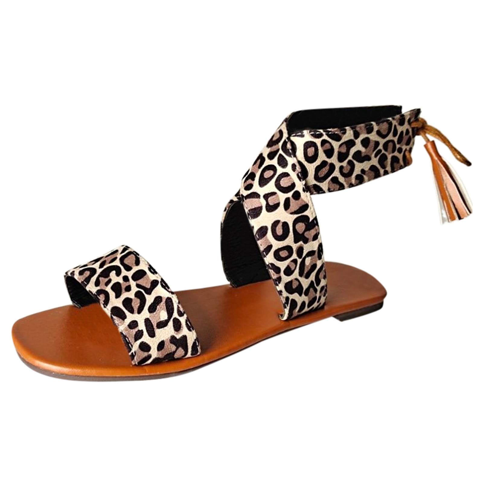 Breathable Women's Summer Sandals with Tassel & Lace-Up Design - Fashionable Open-Toe Beach Shoes for Walking, Travel & Vacation Outfits
