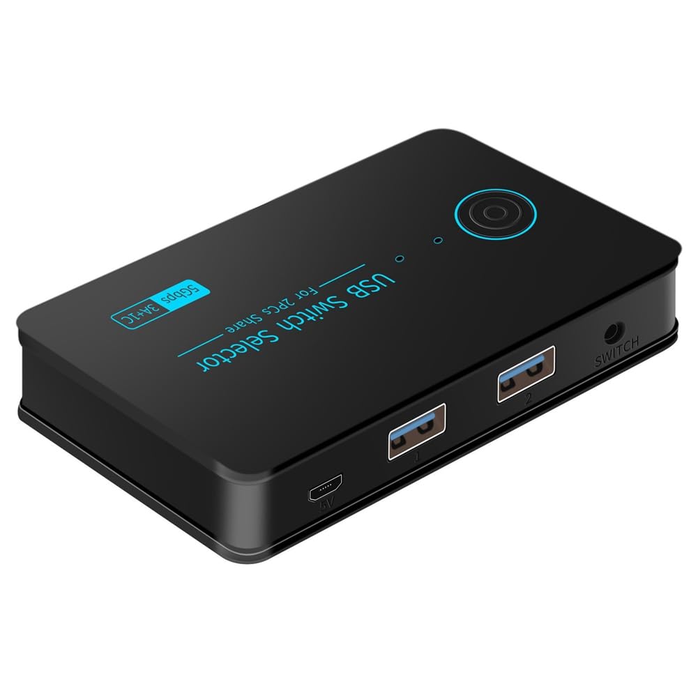 RKBCJQA USB 3.0 KVM Switch 4-Port Hub (3xUSB 3.0 + 1xUSB-C) - Share Printer, Scanner & Devices Between 2 Computers - Perfect for Home Office & Multi-PC Workstations
