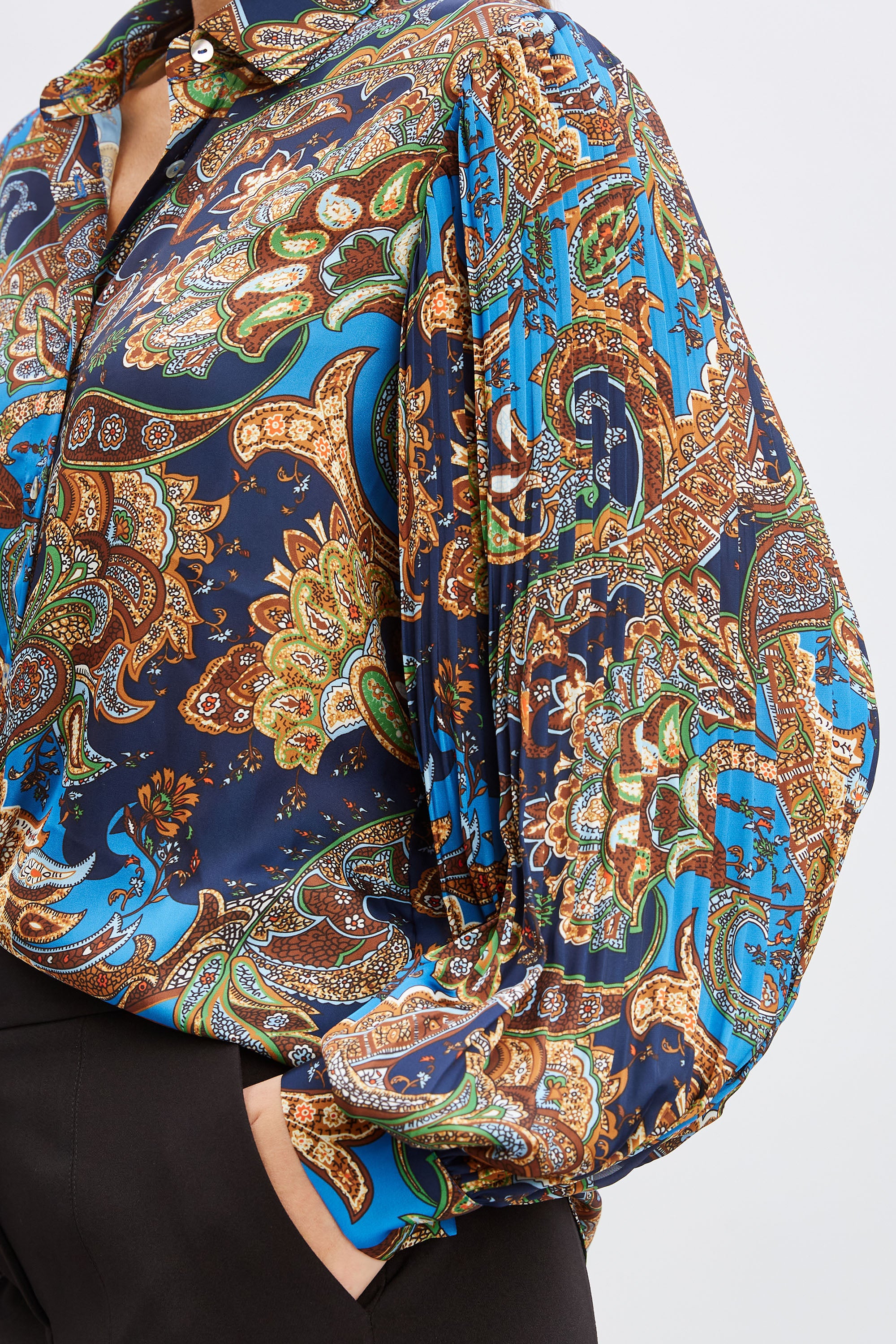 T Tahari Royal Paisley Button Down Shirt for Women - Elegant Floral Print Blouse for Office, Party & Casual Wear