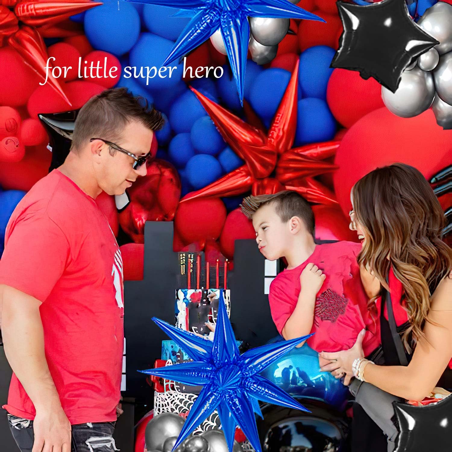 130PCS Blue Red Black Balloons Garland Arch Kit with Large Starburst Mylar Balloons - Spider Theme Birthday Party Decorations for Kids, Superhero Inspired Party Supplies | Perfect for Superhero Themed Birthday Parties, Baby Showers & Halloween Decor