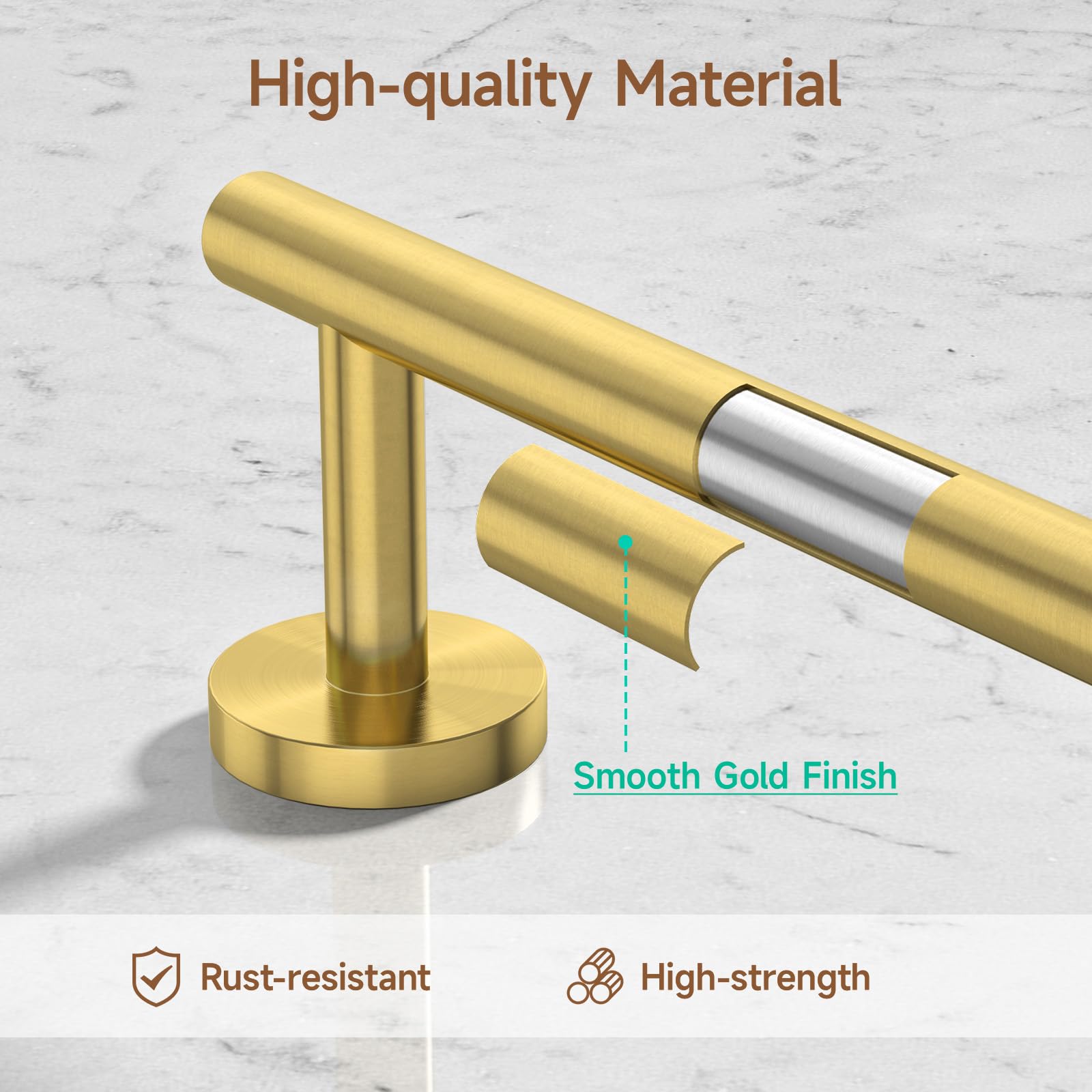 USHOWER Brushed Gold Bathroom Accessories Set - 24 Inch Stainless Steel Towel Bar & Wall Mounted Hardware (4-Piece) | Durable SUS304 for Bathroom & Shower | Modern Home Decor for Master Bath, Guest Bath & Spa Retreats