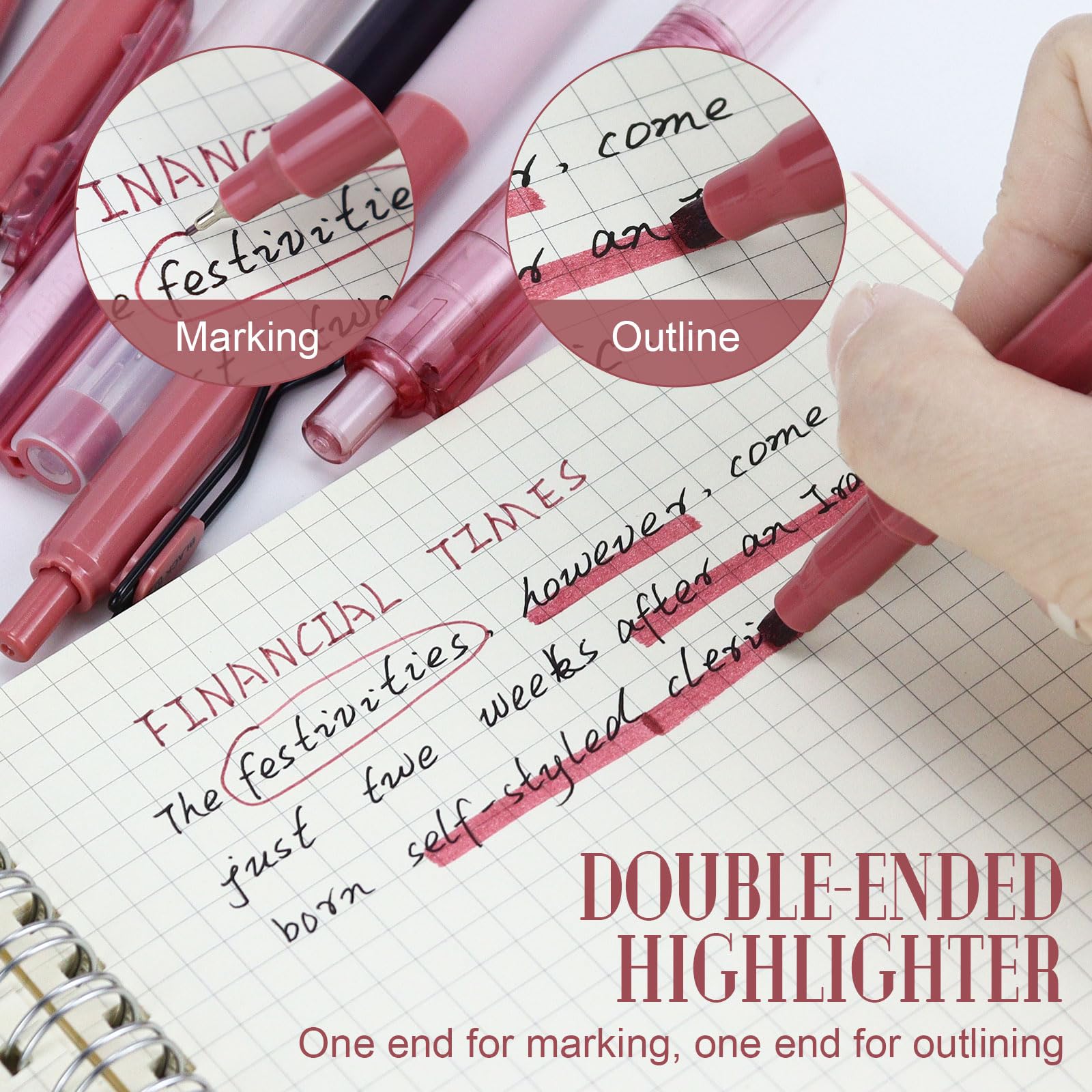 Buqoo 6-Pack 0.5mm Retractable Gel Pens with Fine Tip & Highlighter - Black Ink Pens for Writing, Journaling, Office & School Supplies - Perfect for Note Taking, Planner Organization & Study Sessions