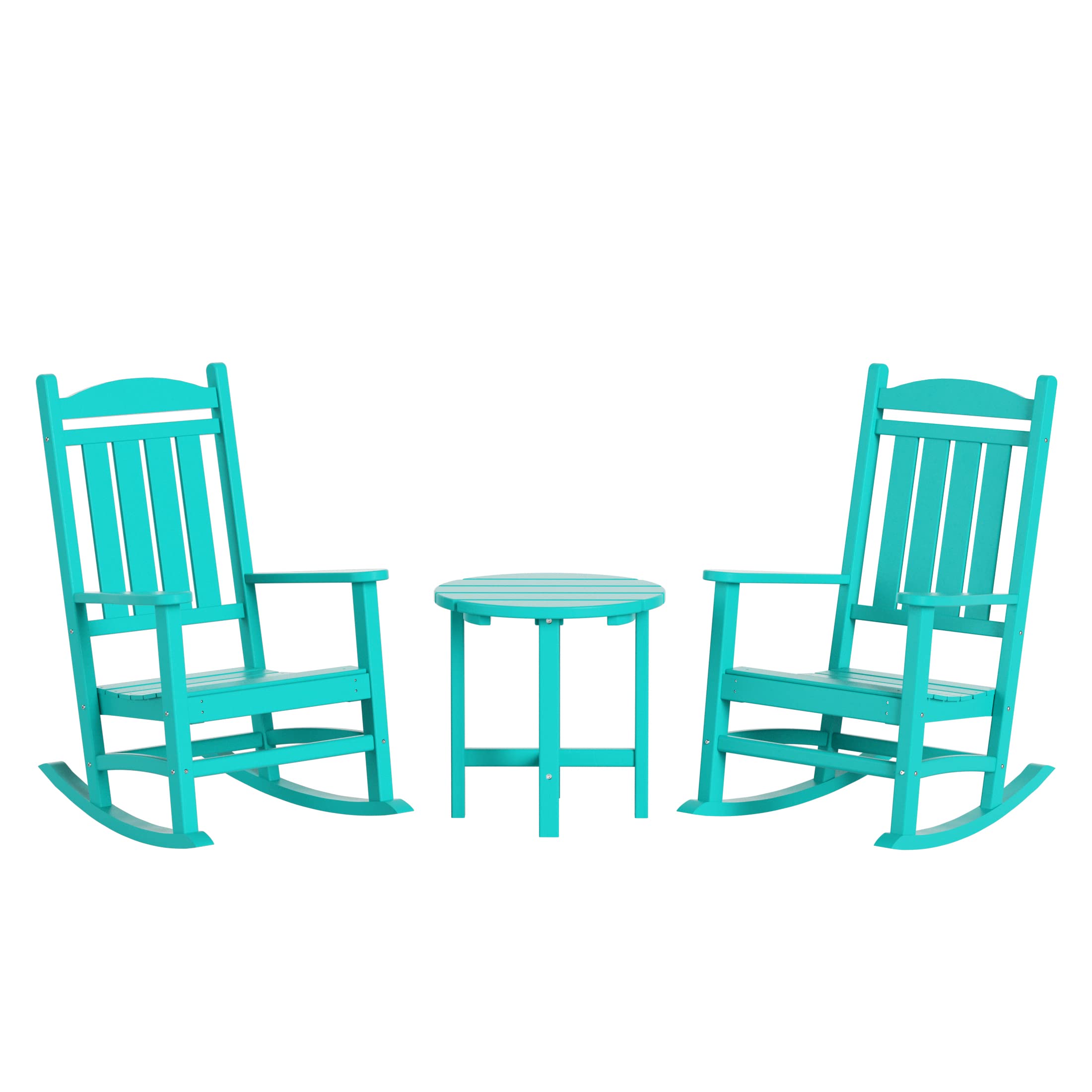 WO Home Furniture 3-Piece Turquoise HDPE Outdoor Rocking Chair Set - Durable Traditional Patio Rocking Furniture for Garden, Porch, and Backyard Relaxation