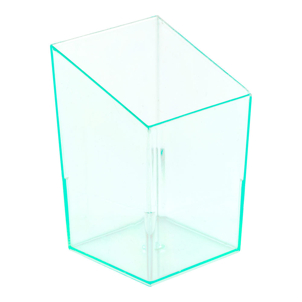 100 Pack 3 oz Square Seagreen Plastic Incline Cups with 100 Silver Mini Forks - Perfect for Party, Wedding, Baby Shower & Outdoor Events